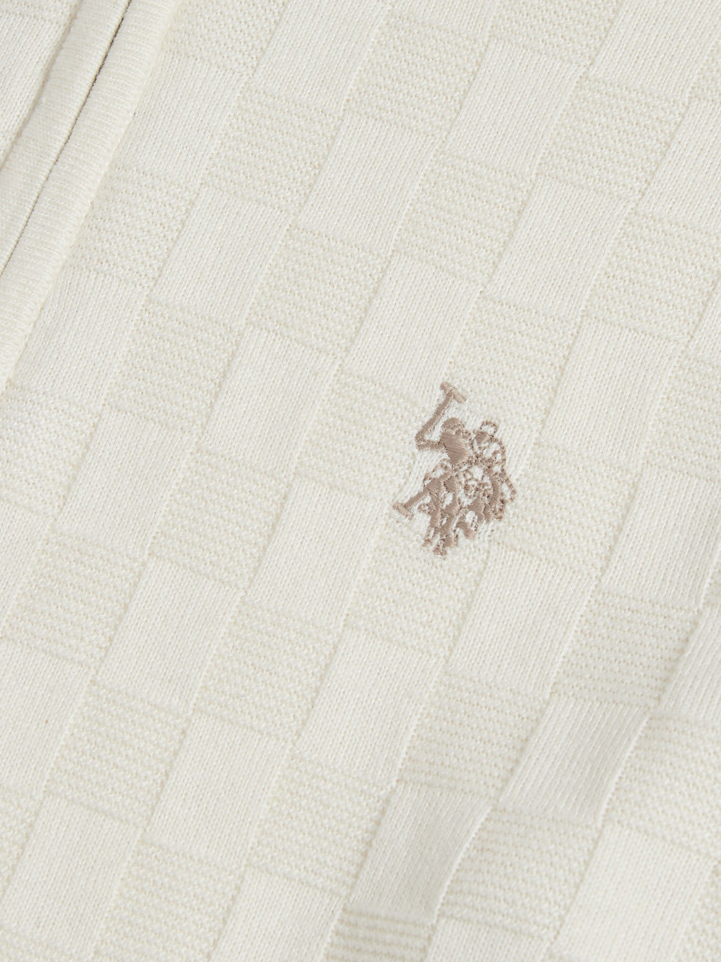 Mens Large Check Knit Quarter Zip Funnel Jumper Whisper White