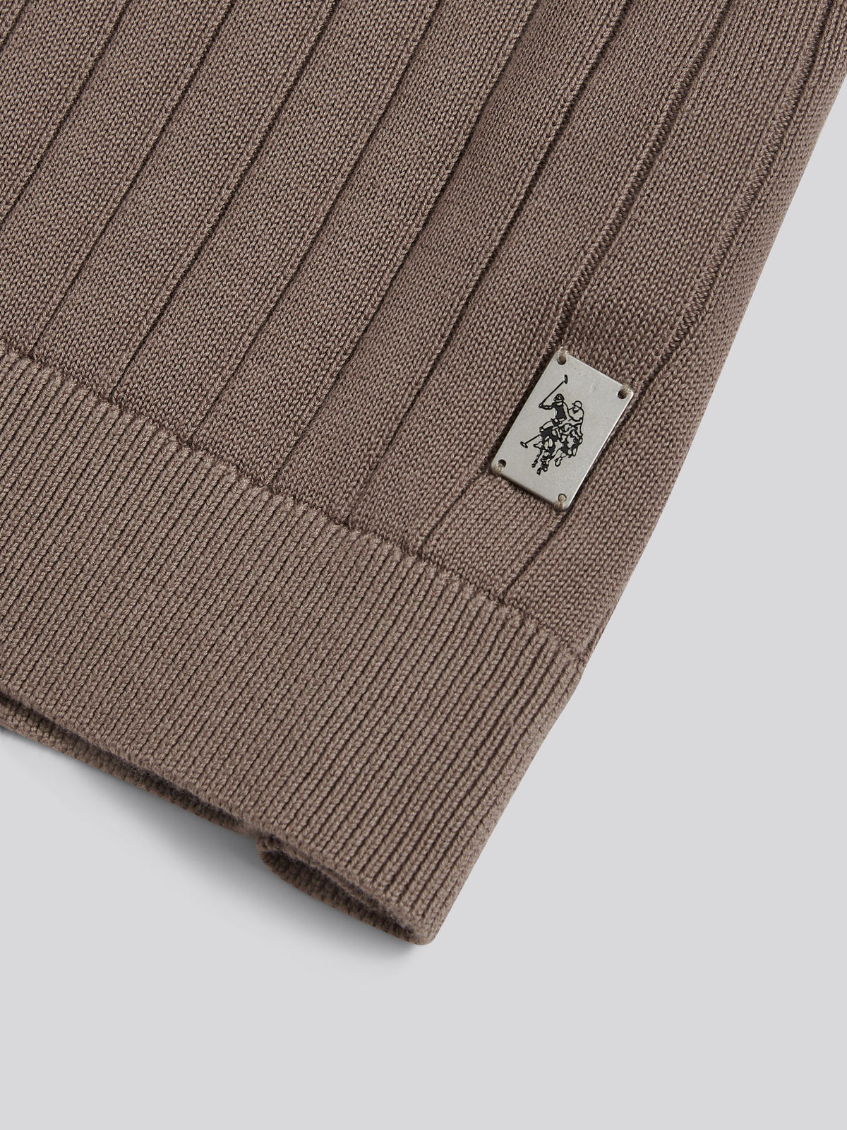 Mens Smart Textured Knit Quarter Zip Polo Shirt Walnut