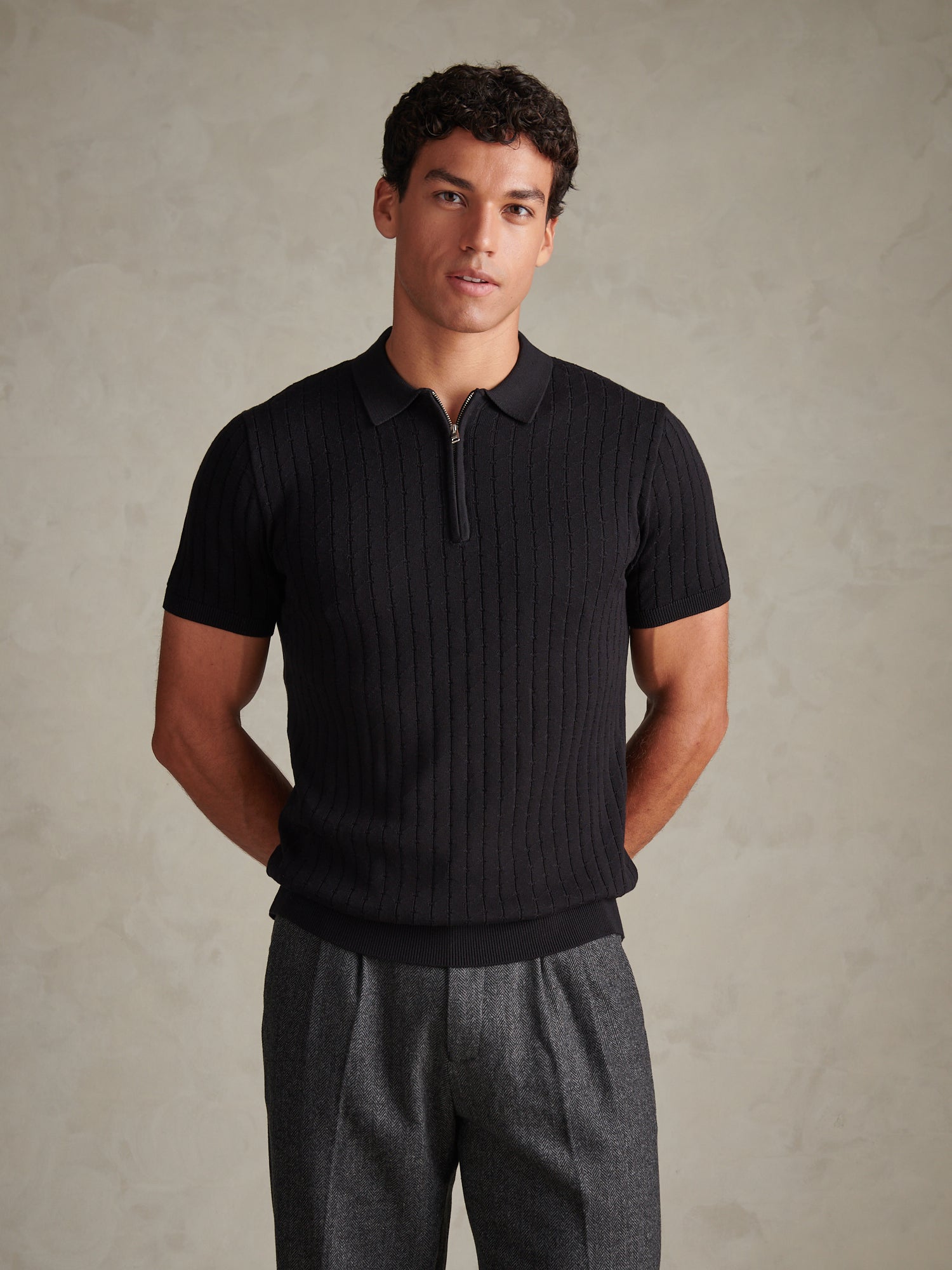 Mens Zip Knit Short Sleeve Polo Shirt Black – U.S. Polo Assn. UK