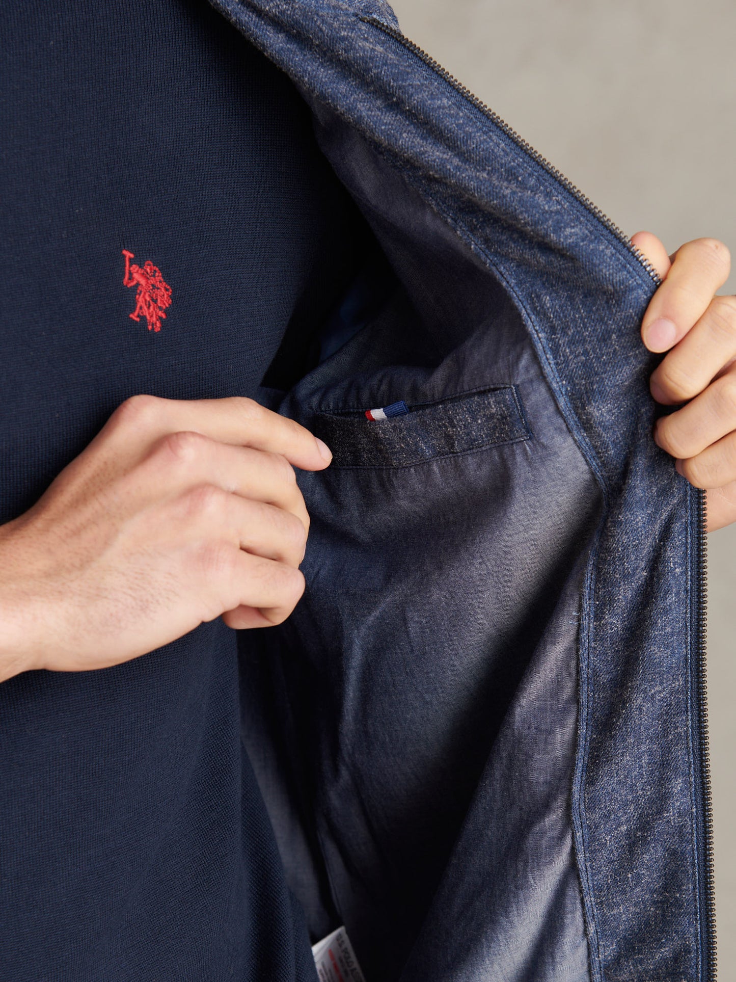 Mens Linen Blend Harrington Jacket Dark Sapphire Navy / Moonlight Blue DHM