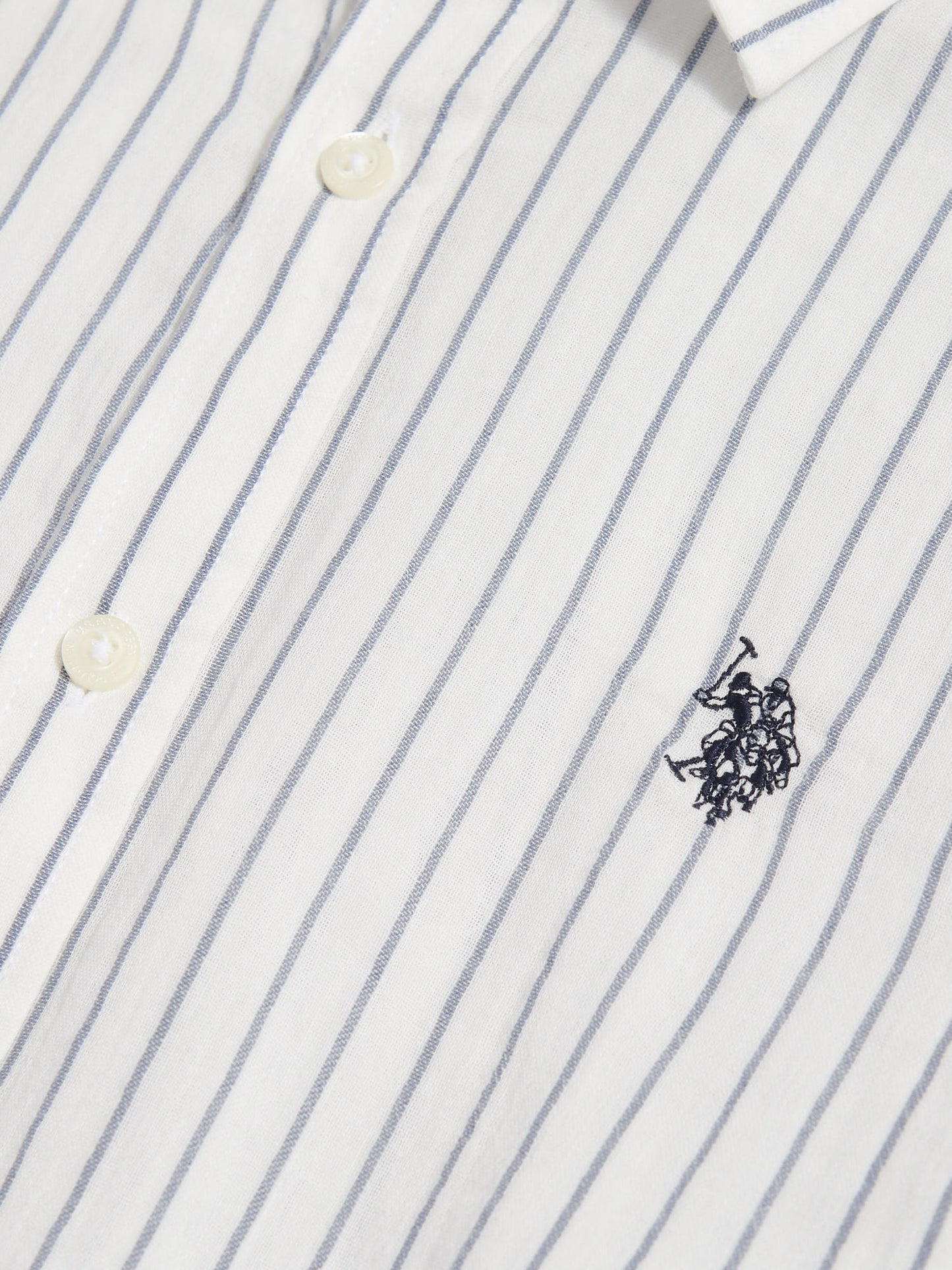 Mens Double Cloth Stripe Summer Shirt Bright White