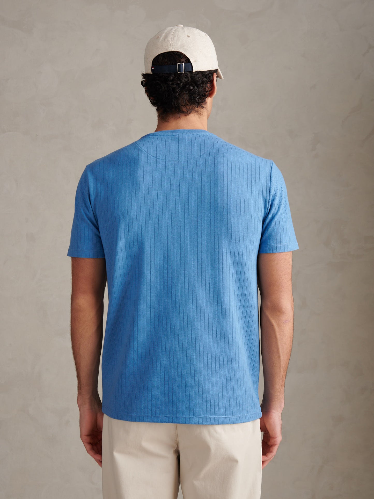 Mens Mini Waffle Stripe Textured T-Shirt Riviera