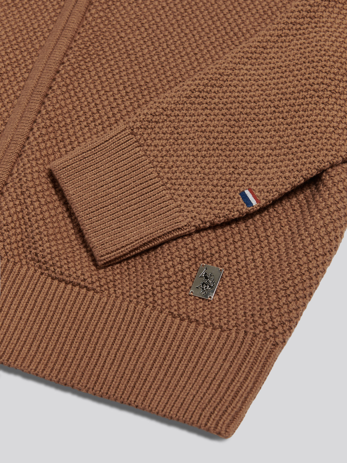 Mens Cotton Textured Knit Full Zip Funnel Neck Cardigan Autumn Leaf