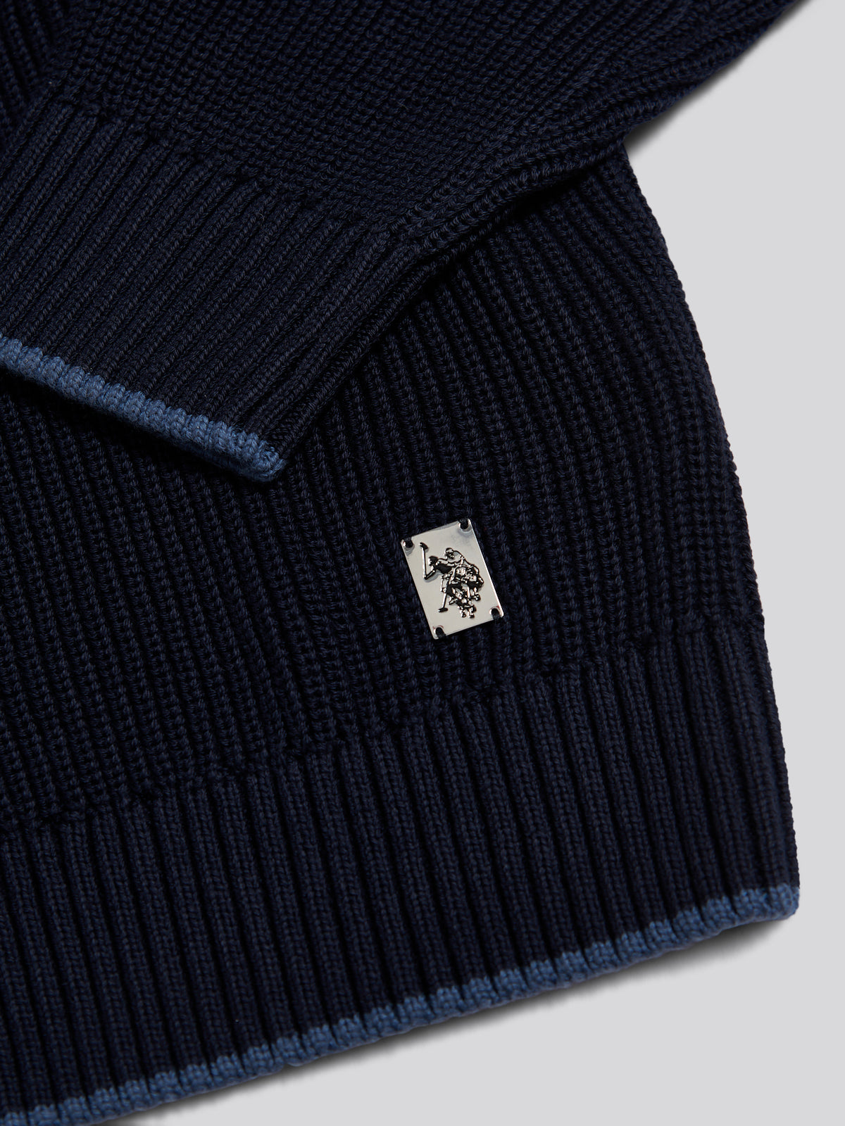 Mens Open Collar Knitted Cardigan Dark Sapphire Navy