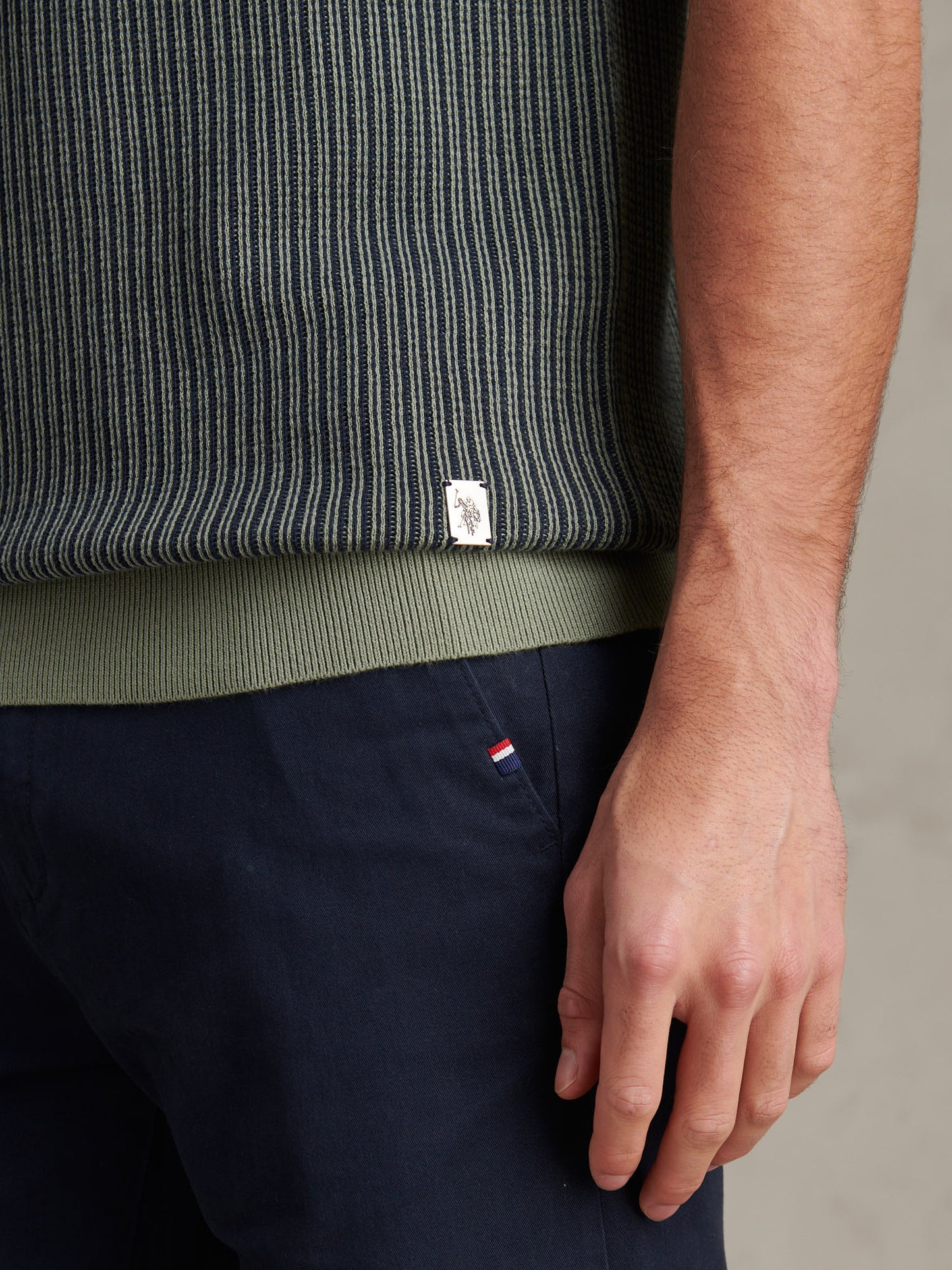 Mens Cotton Vertical Texture Knit T-Shirt Sea Spray