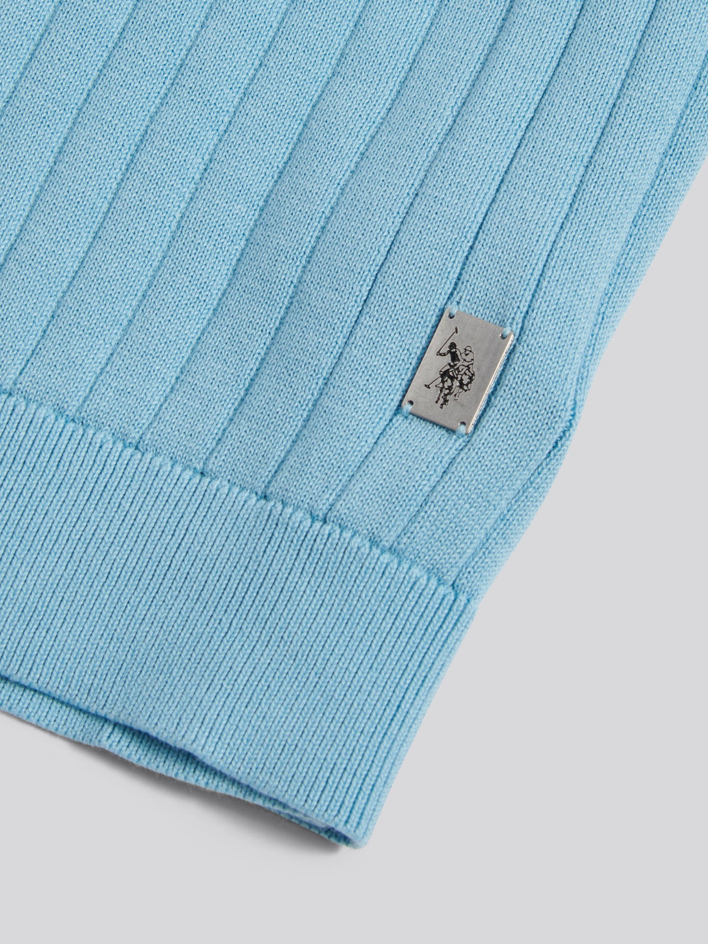 Mens Revere Collar Vertical Knit Polo Shirt Air Blue