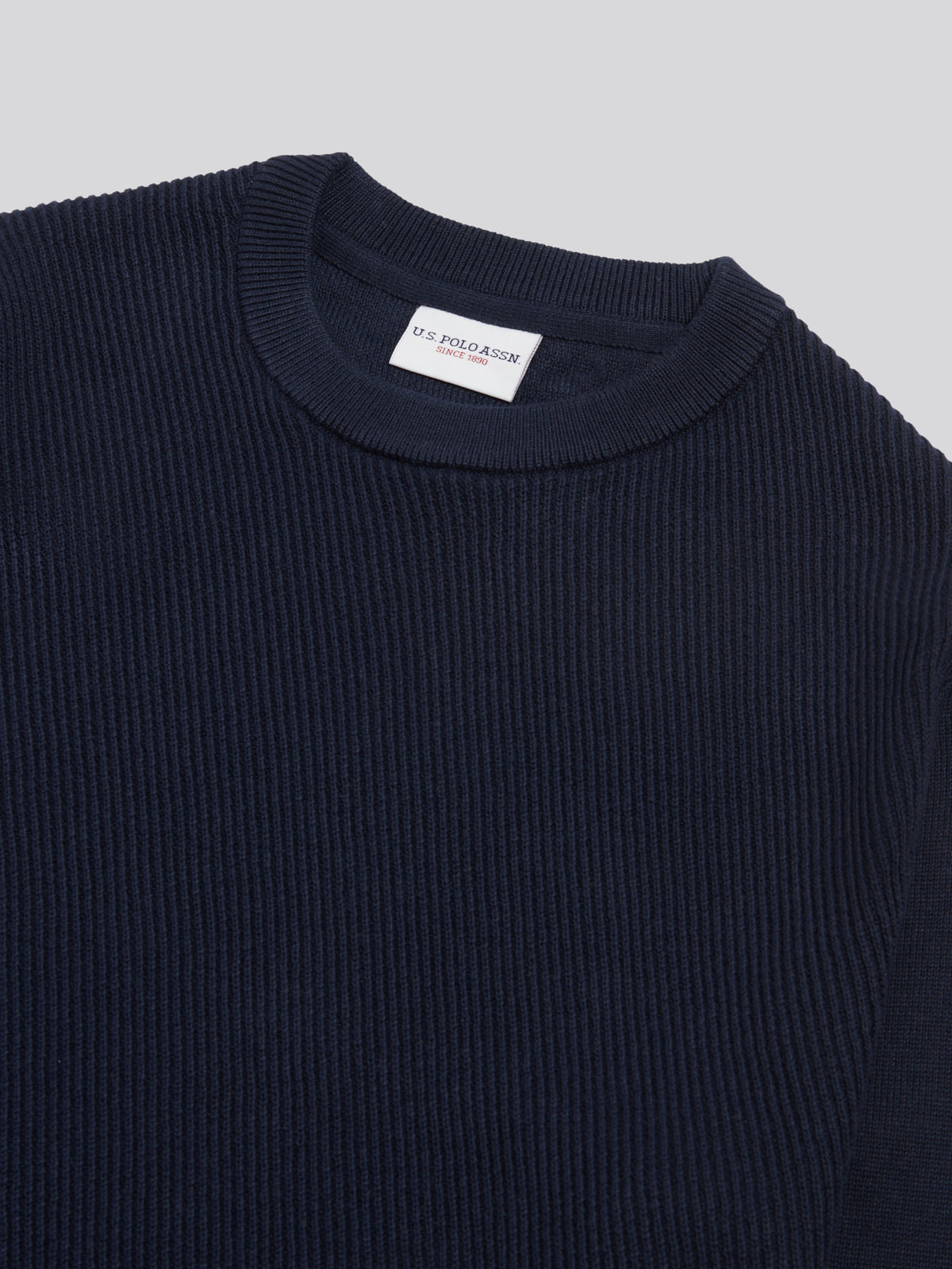 Mens Twill Texture Panel Crew Knit Dark Sapphire Navy