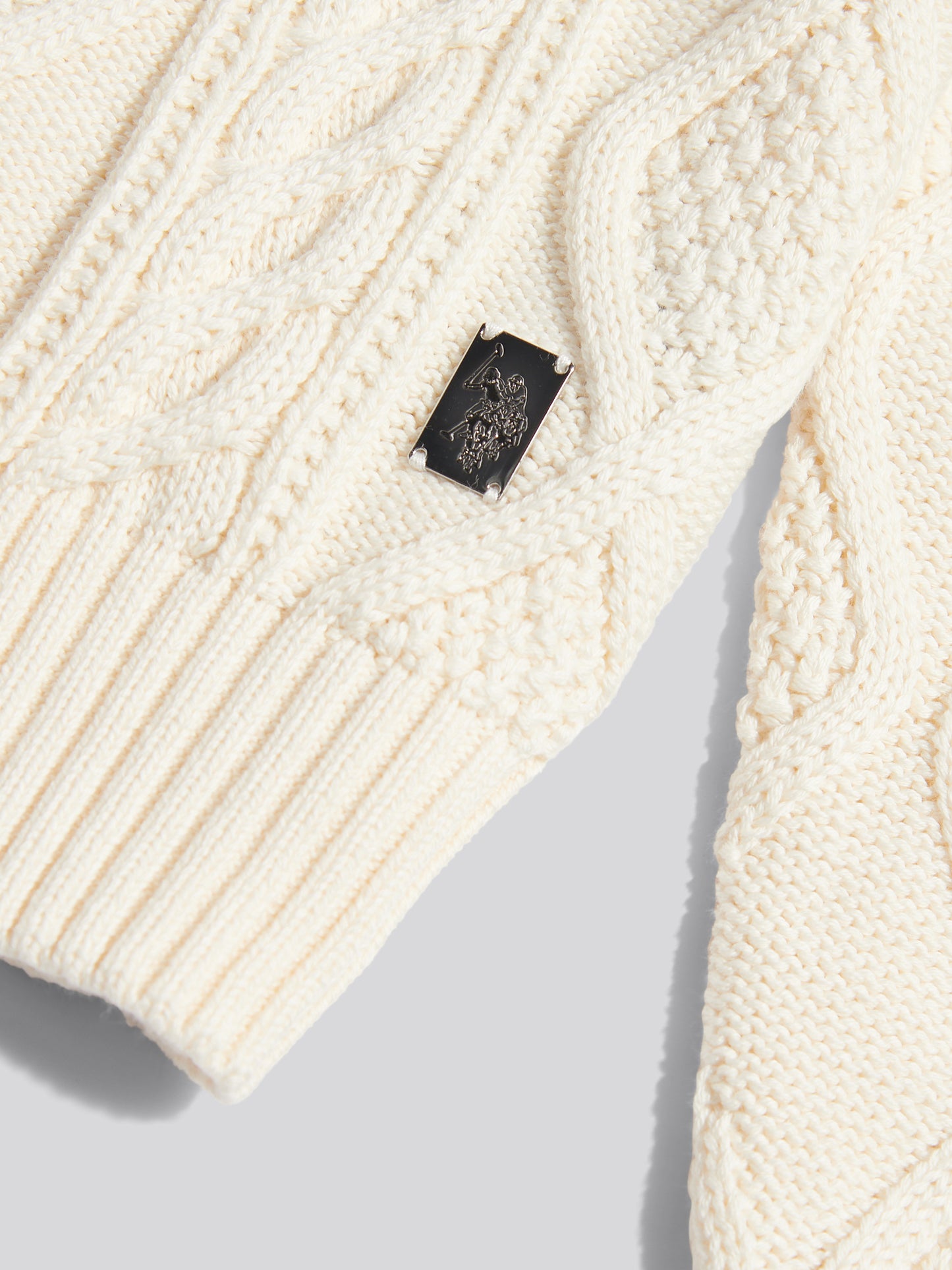 Mens Heritage Aran Nep Knit Crew Neck Jumper Whisper White