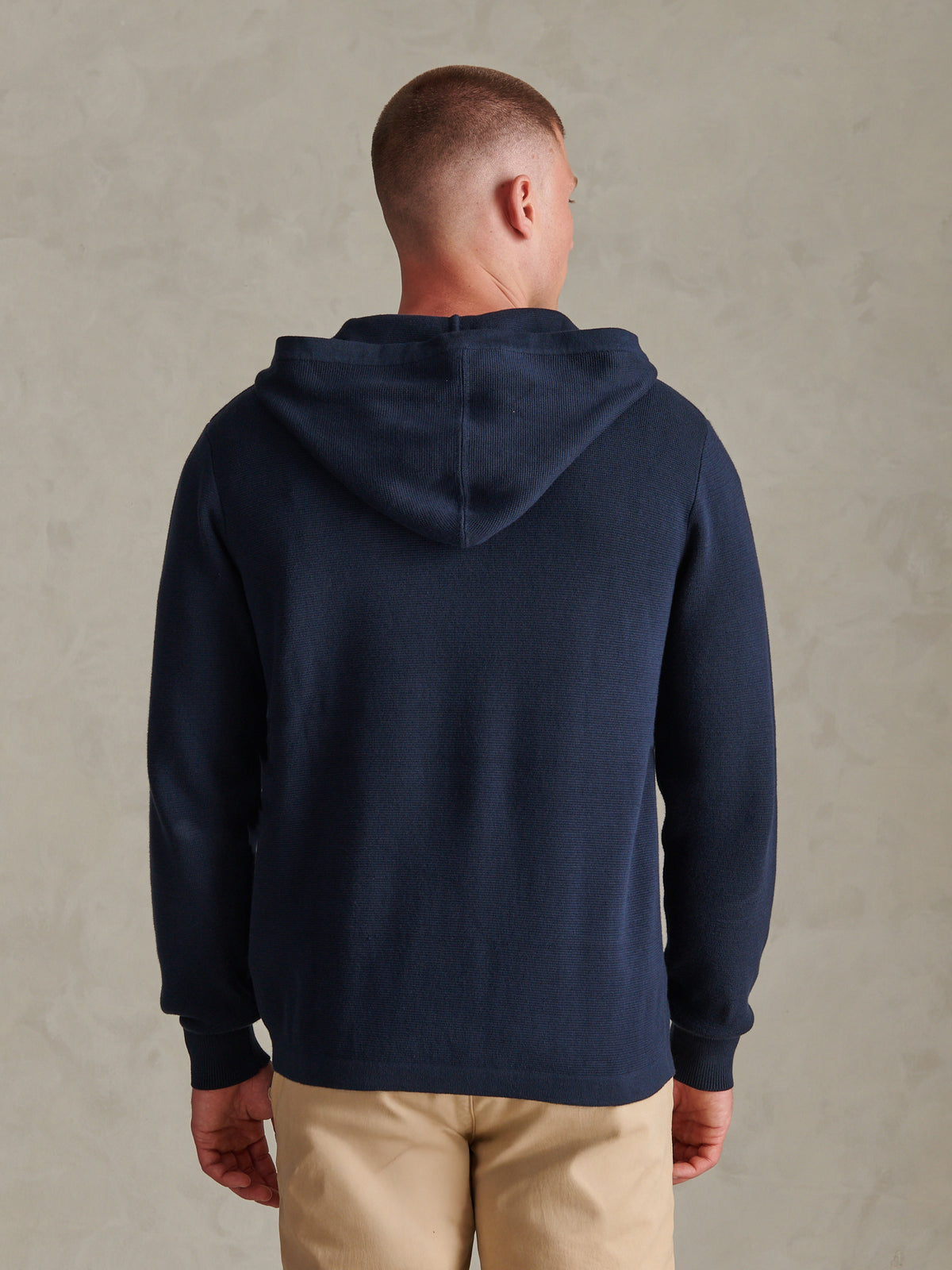 Mens Zip Through Knitted Hoodie Dark Sapphire Navy