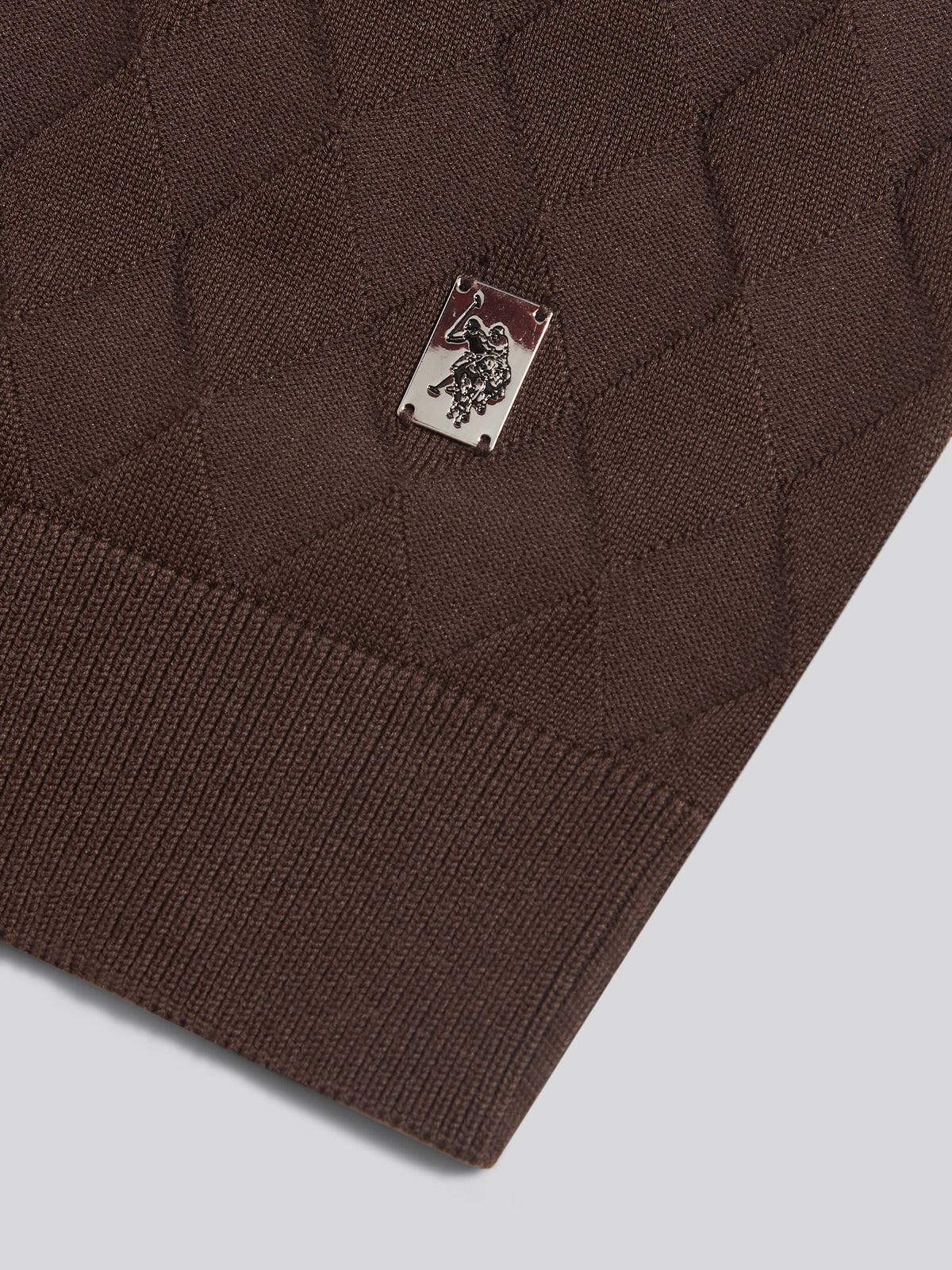 Mens Argyle Zip Neck Knitted Polo Shirt Bracken