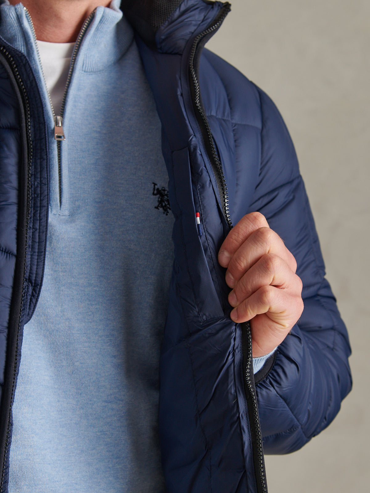 Mens Box Quilt Puffer Jacket Dark Sapphire Navy / Moonlight Blue DHM