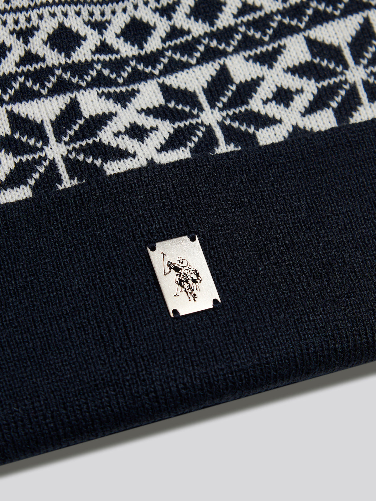 Mens Fair Isle Knit Beanie Dark Sapphire Navy