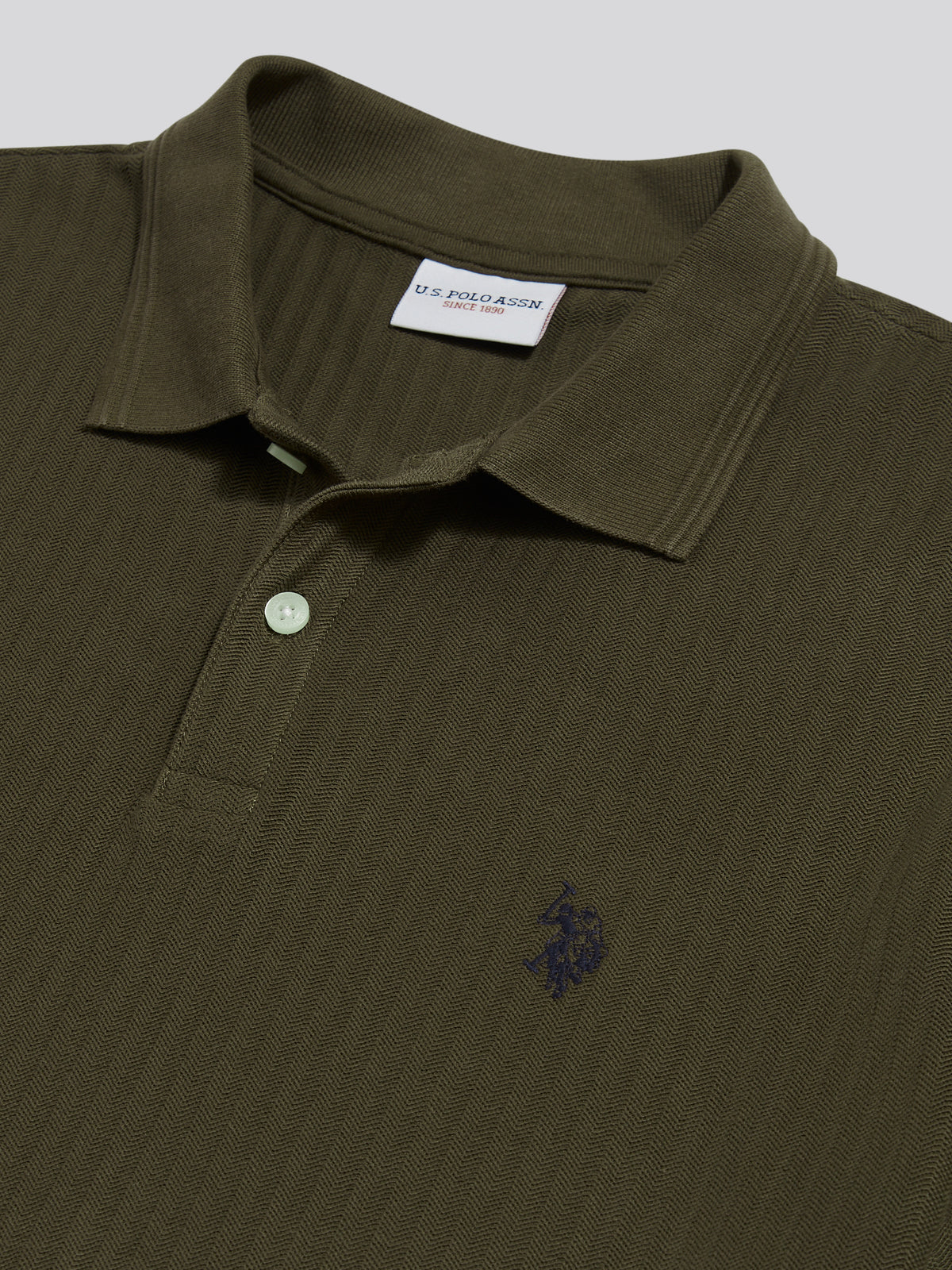 Mens Herringbone Texture Polo Shirt Forest Night
