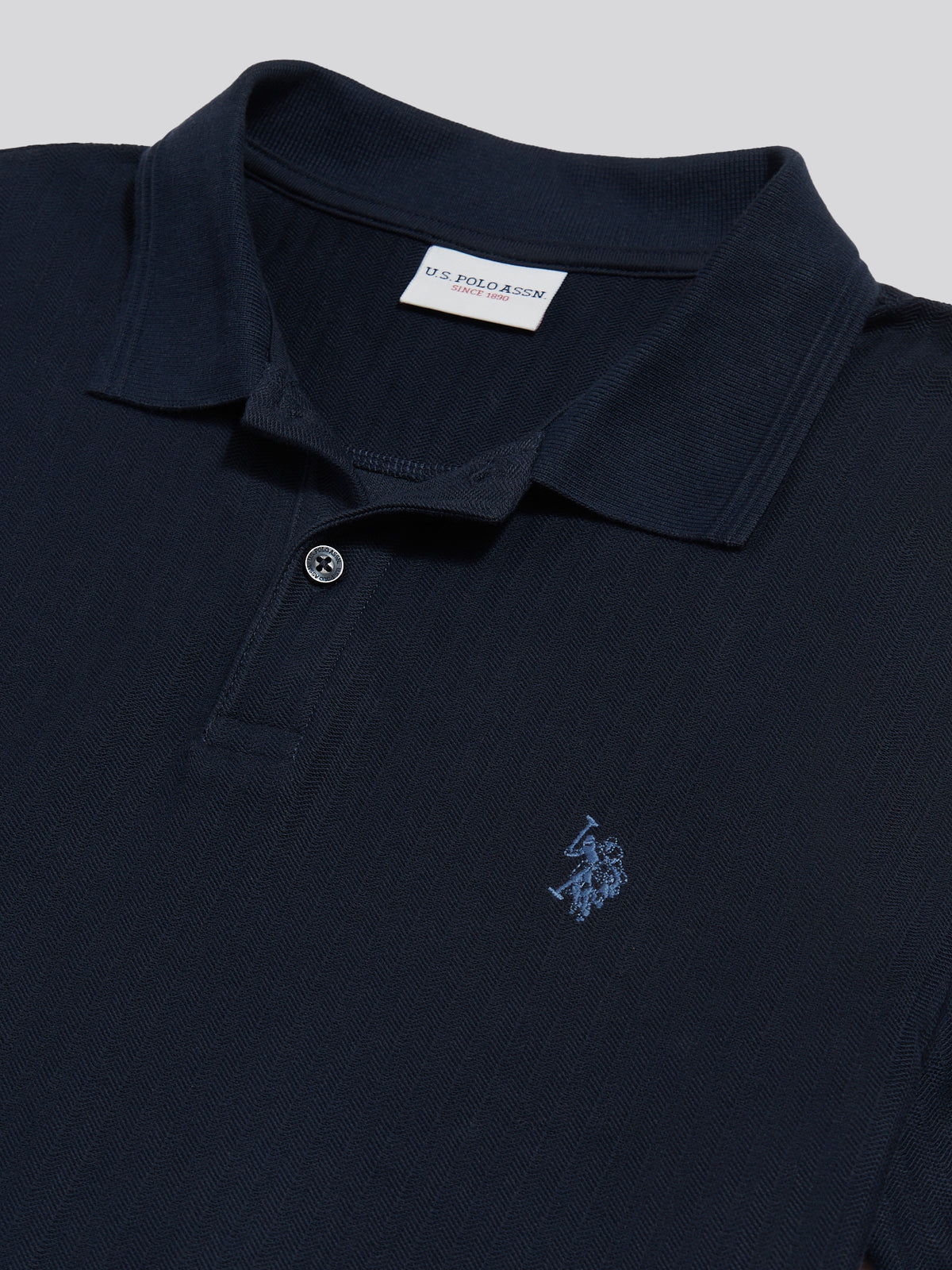 Mens Herringbone Texture Polo Shirt Dark Sapphire Navy / Moonlight Blue DHM