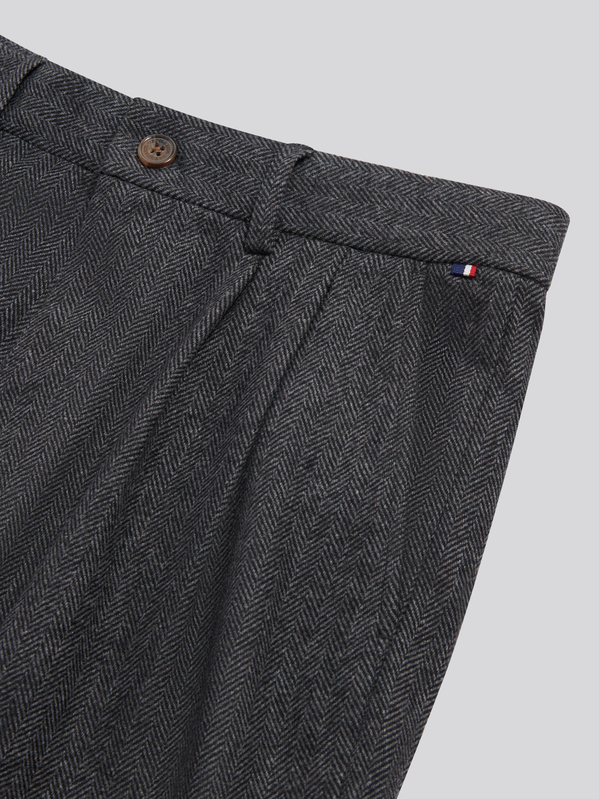 Mens Herringbone Pleated Chino Trousers Ebony