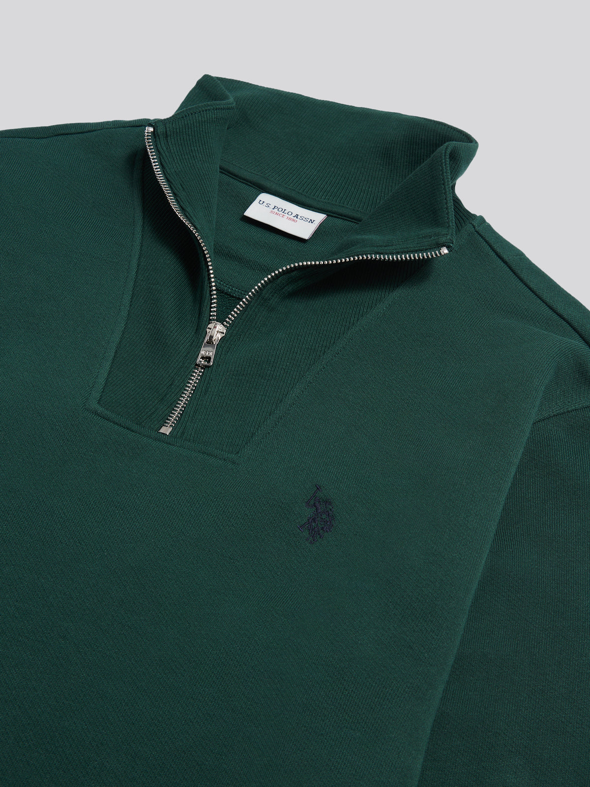 Mens Twill Texture Quarter Zip Funnel Neck Sweatshirt Green Gables