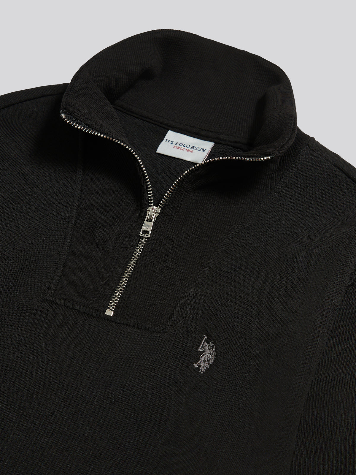 Mens Twill Texture Quarter Zip Funnel Neck Sweatshirt Black / Skyrocket DHM