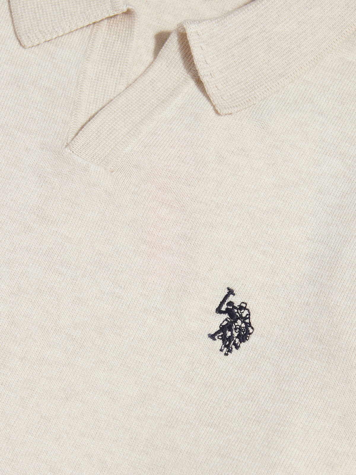 Mens Combed Cotton Open Collar Long Sleeve Polo Shirt Birch Marl