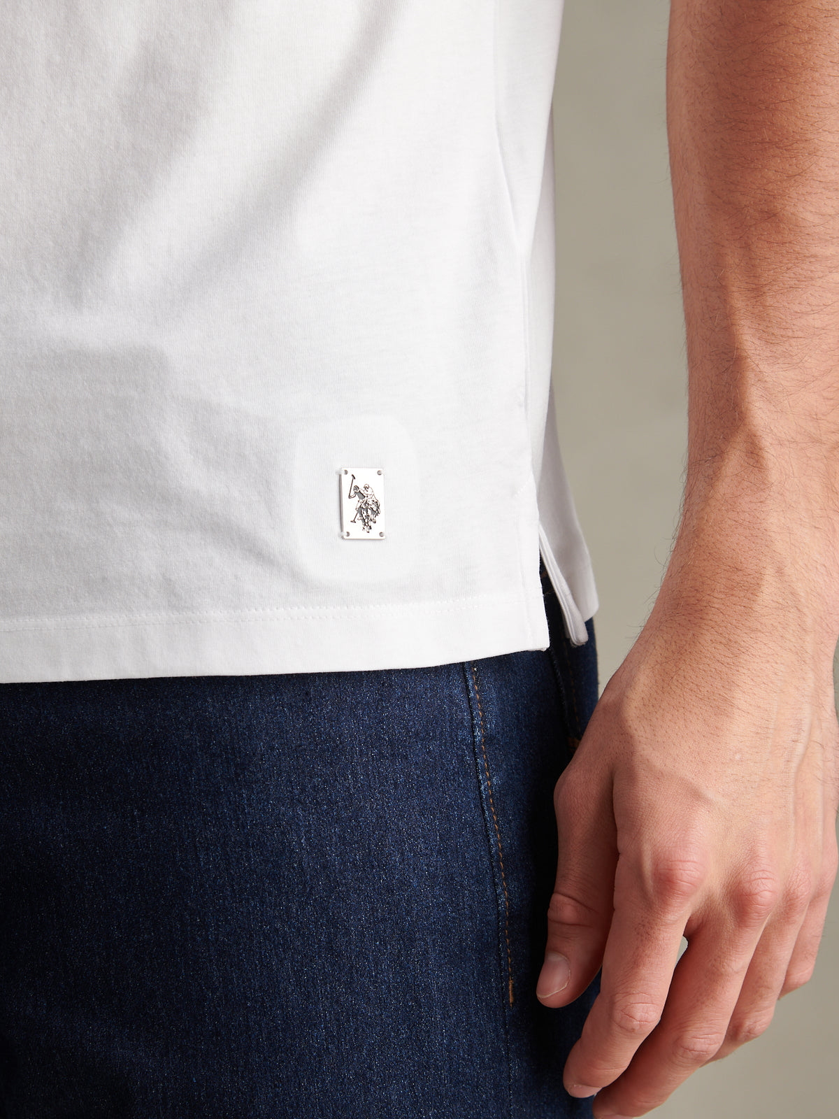 Mens Check Trim Mercerised Cotton Polo Shirt Bright White