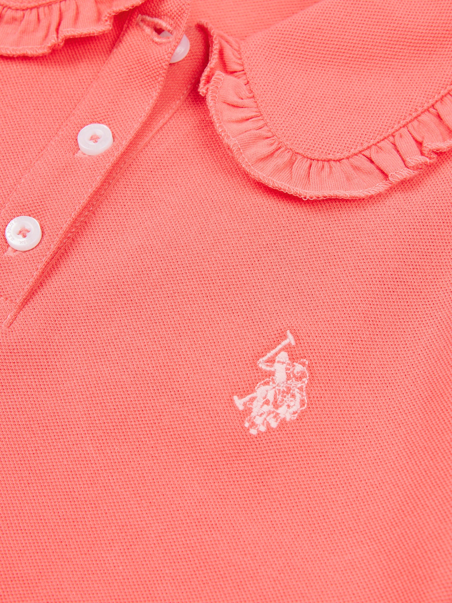 Girls Scallop Collar Polo Shirt in Sugar Coral