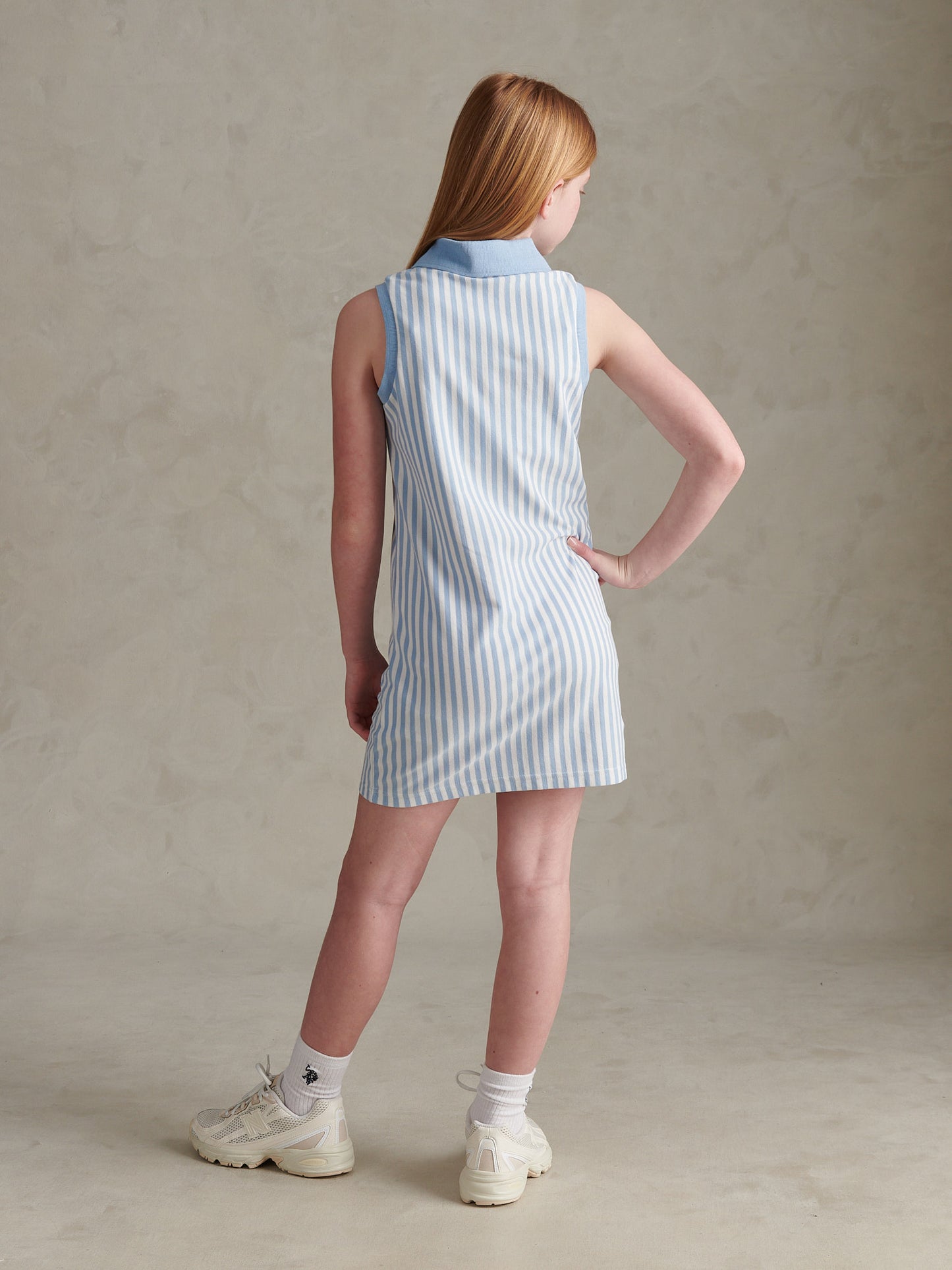 Girls Stripe Sleeveless Pique Polo Dress Open Air