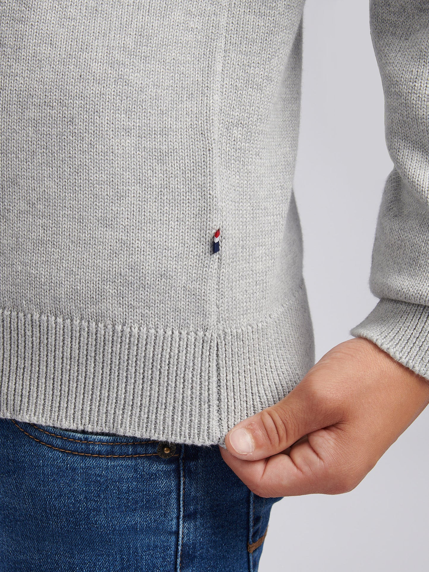 Boys Double Horsemen Knit ¼ Zip in Mid Grey Marl