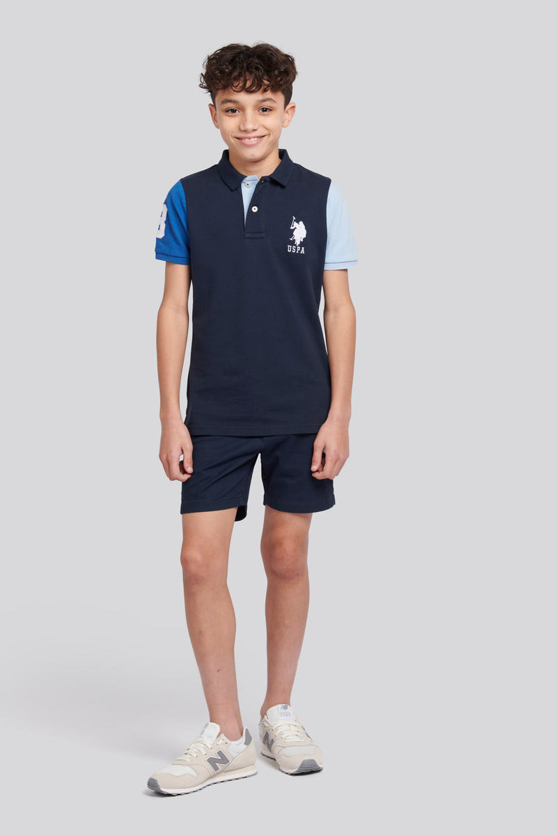 Boys Player 3 Colourblock Polo Shirt in Dark Sapphire Navy