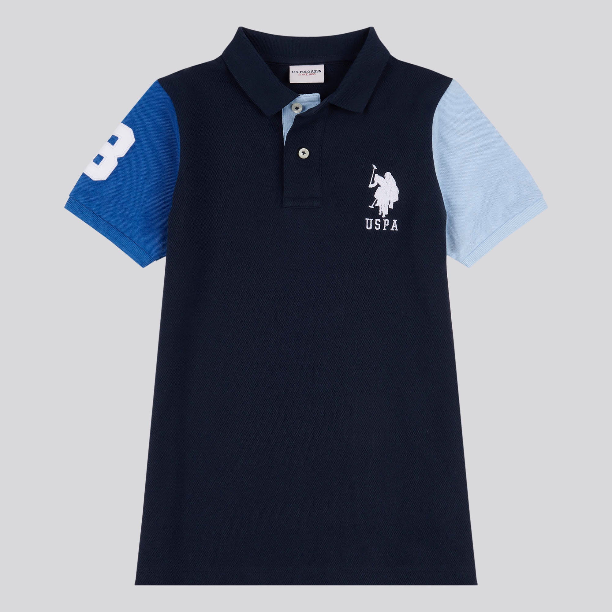 Boys Player 3 Colourblock Polo Shirt in Dark Sapphire Navy