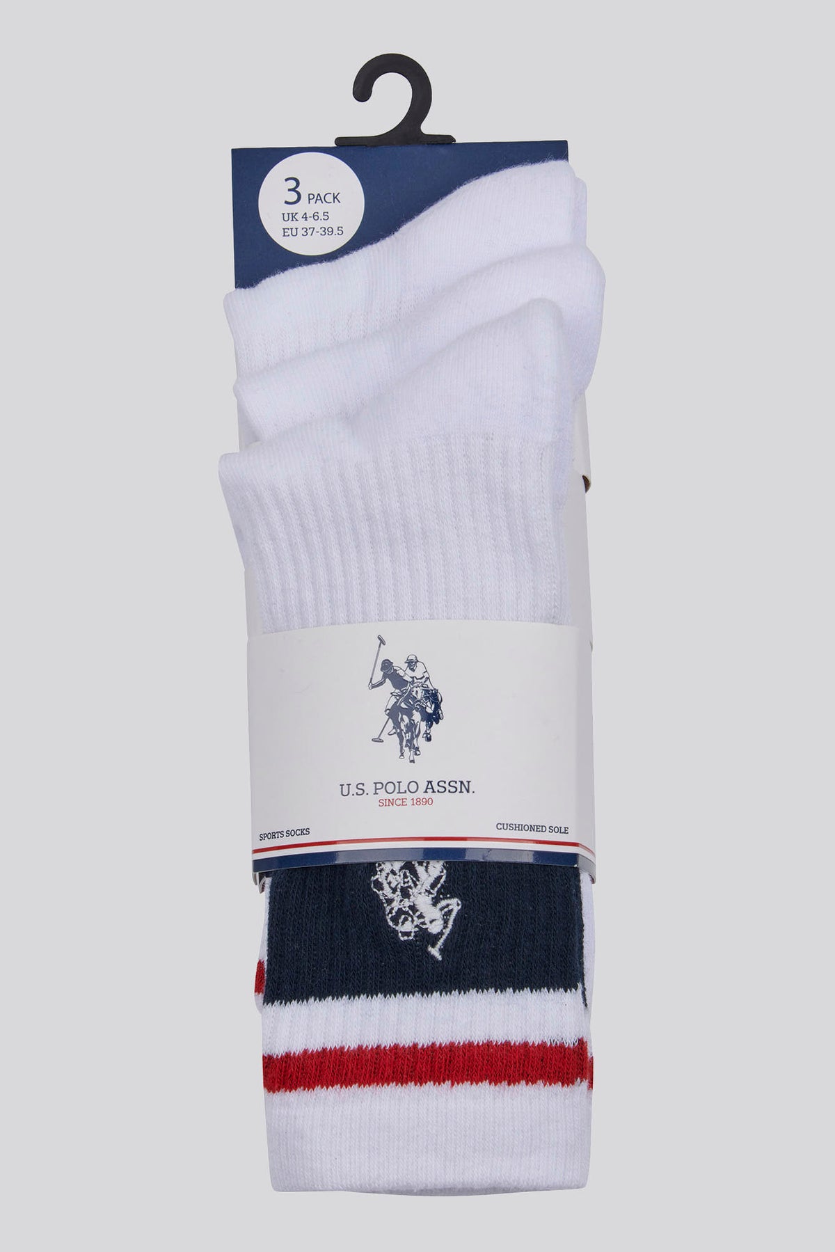 Three Pack Brand Stripe Sports Socks in Bright White