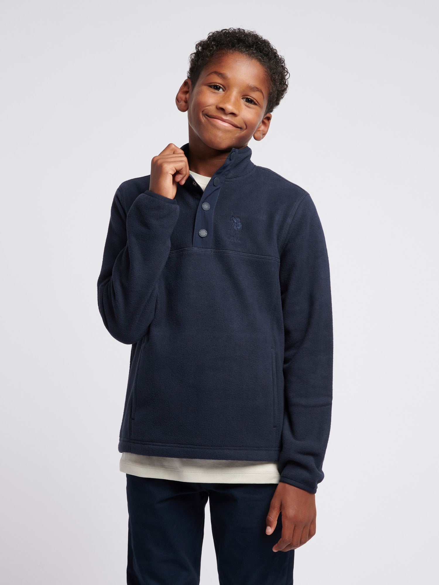 Boys Double Horsemen Sweat Short in Dark Sapphire Navy / Haute Red DHM