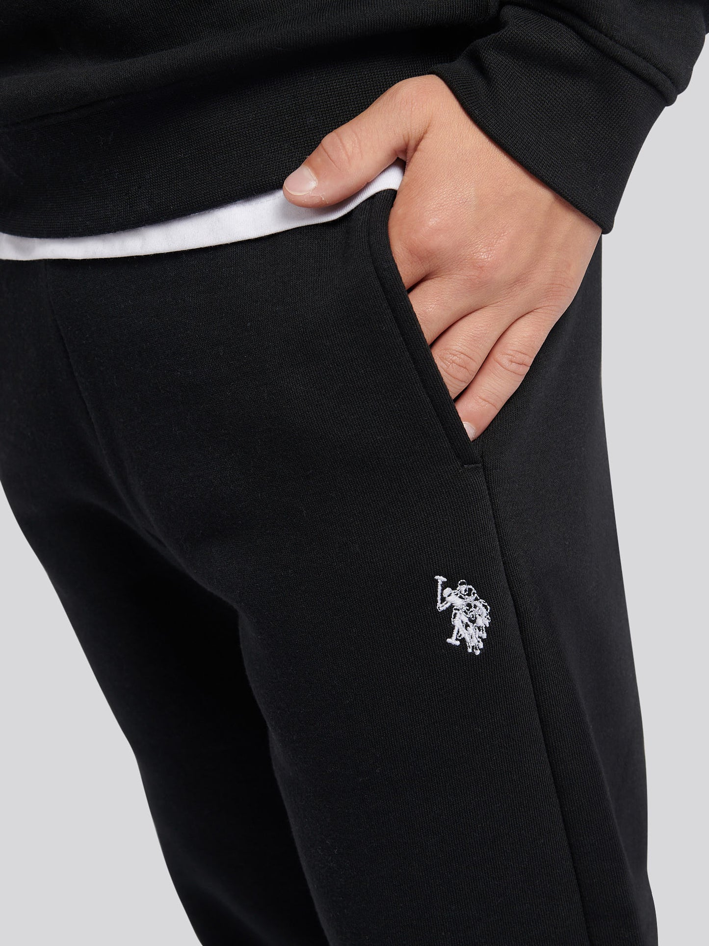 Boys Double Horsemen Crew & Jogger Set in Black Bright White DHM