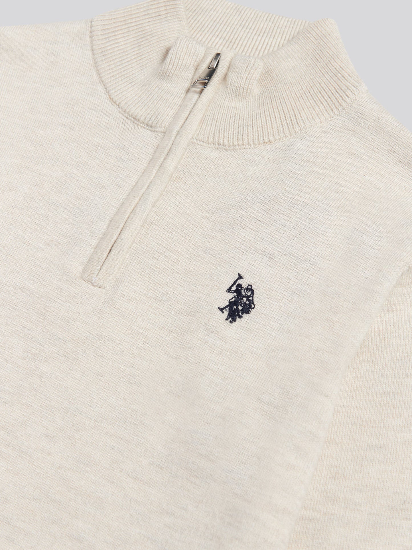Boys Knitted Cotton Rich 1/4 Zip Birch Marl
