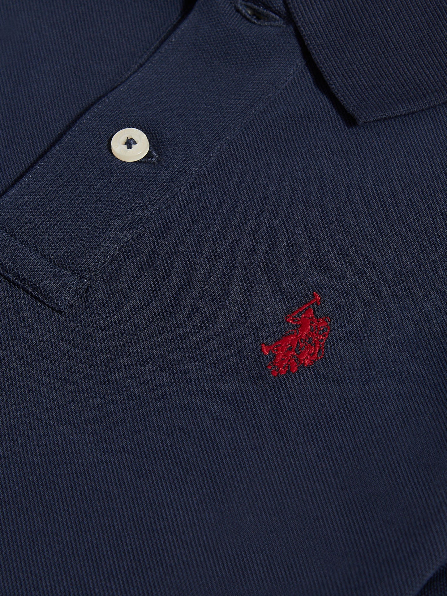 Boys Double Horsemen Polo Shirt in Dark Sapphire Navy / Haute Red DHM
