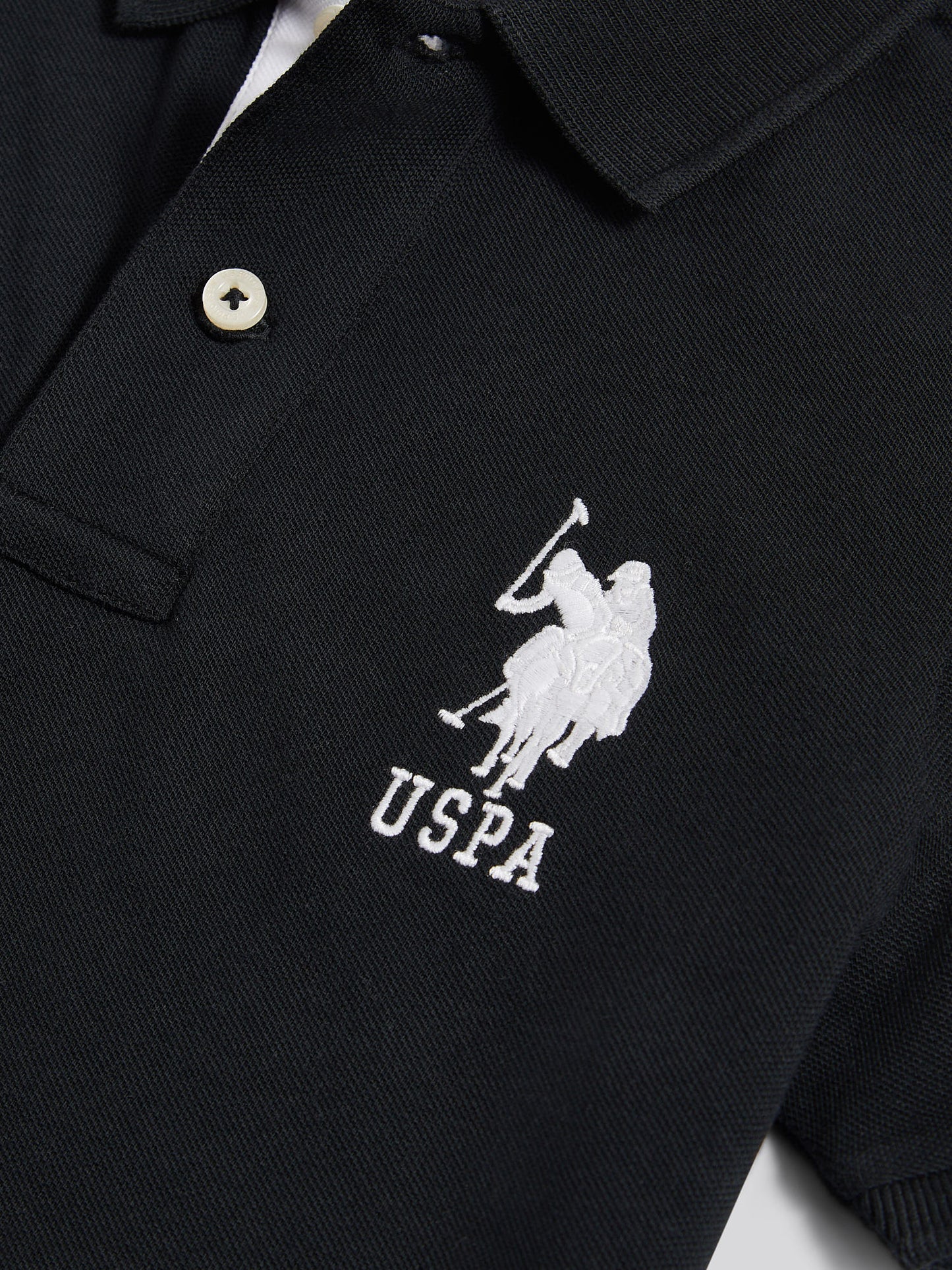 Boys Player 3 Polo Shirt in Black Bright White DHM