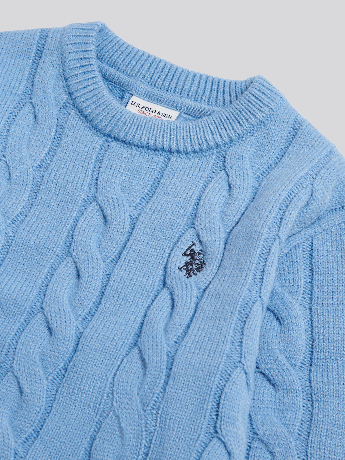 Boys Cable Knit Crew Neck Jumper Ashleigh Blue
