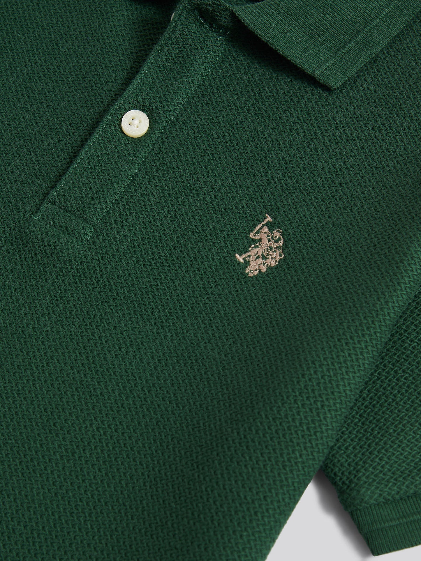 Boys Herringbone Texture Polo Shirt in Pineneedle