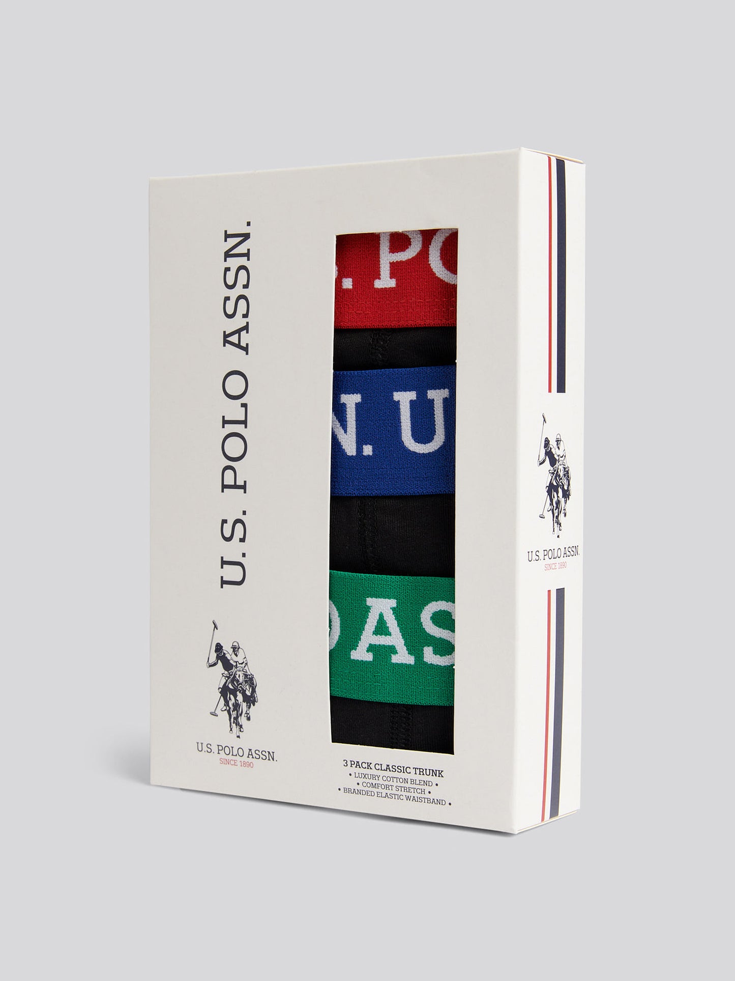 Boys USPA Contrast Waistband Trunk 3 Pack in Black