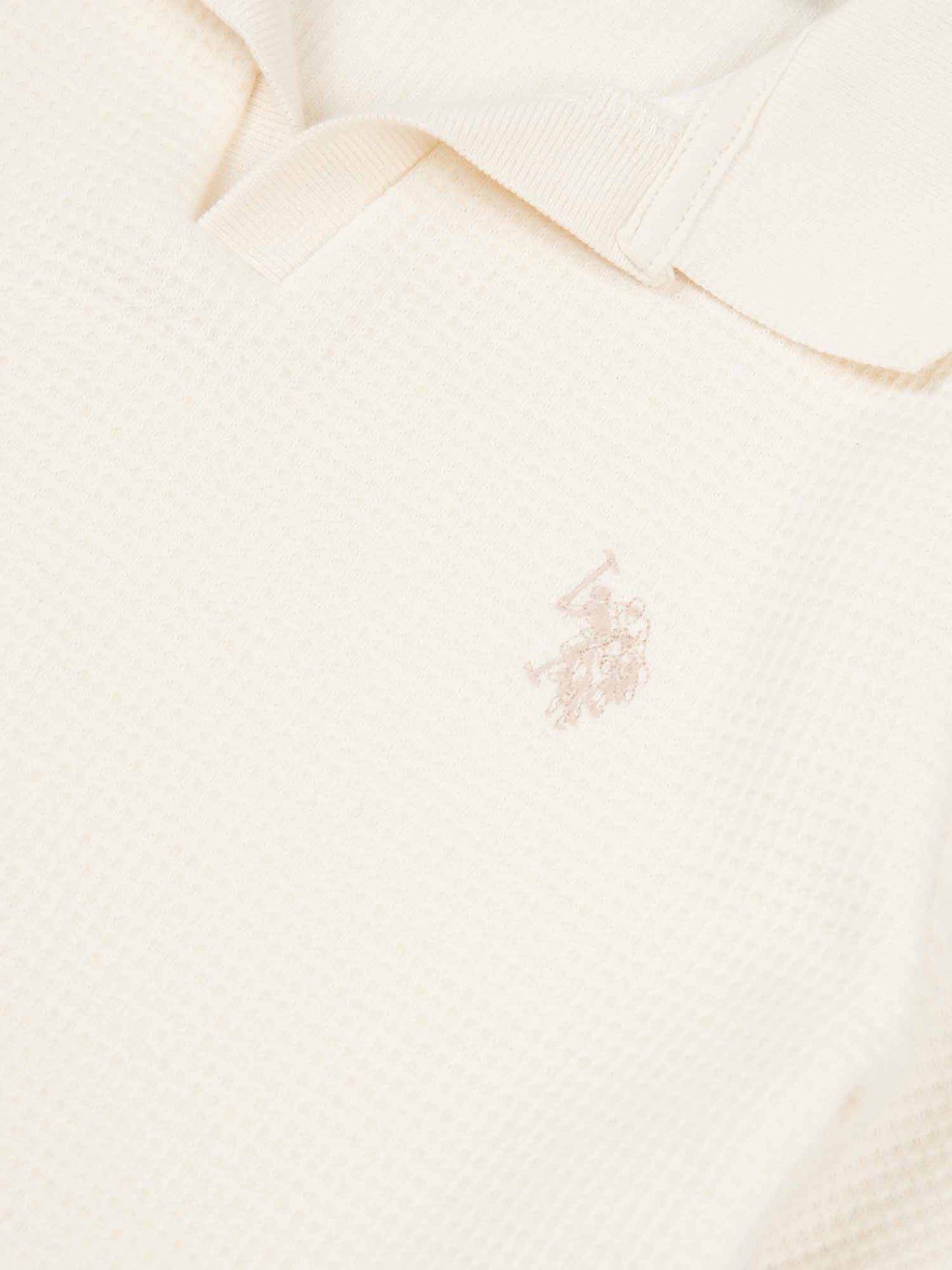 Boys Waffle Texture Open Collar Polo Shirt in Whisper White