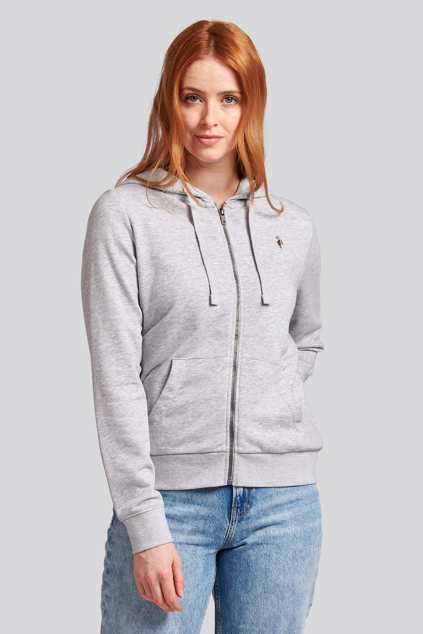 Womens Zip-Through Hoodie in Pearl Grey Marl – Polo UK