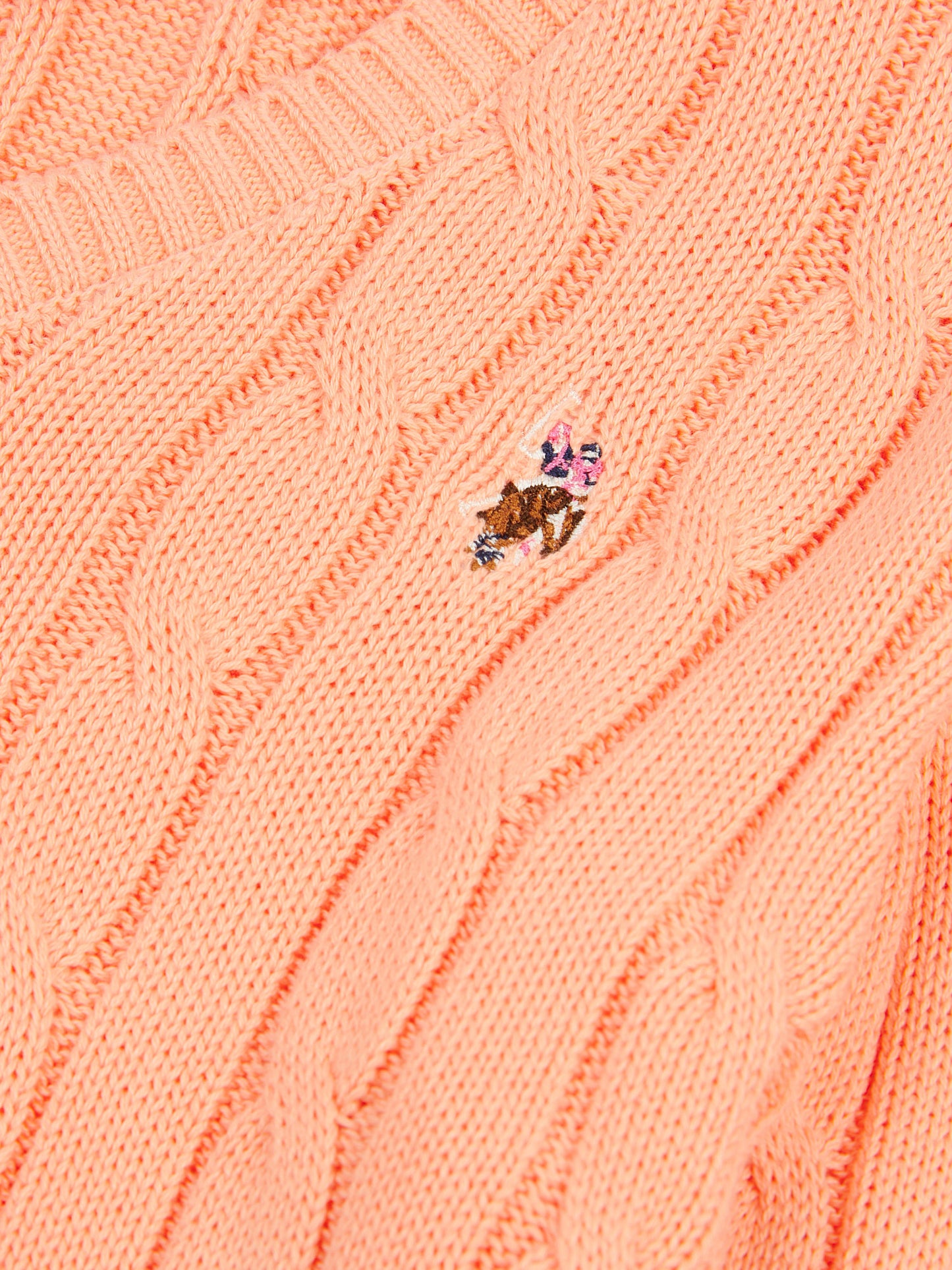 Womens V-Neck Cable Jumper in Peach Nectar