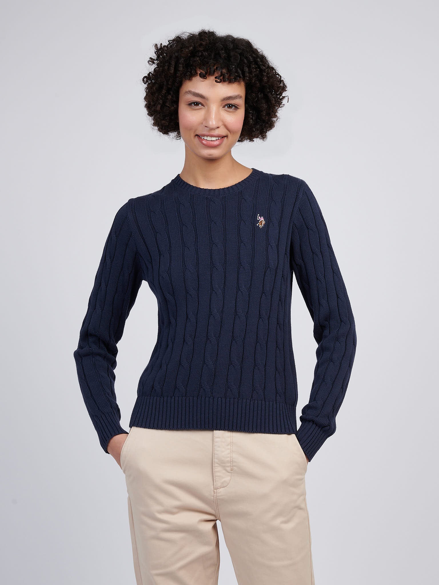 Womens Crew Neck Cable Jumper Navy Iris – U.S. Polo Assn. UK