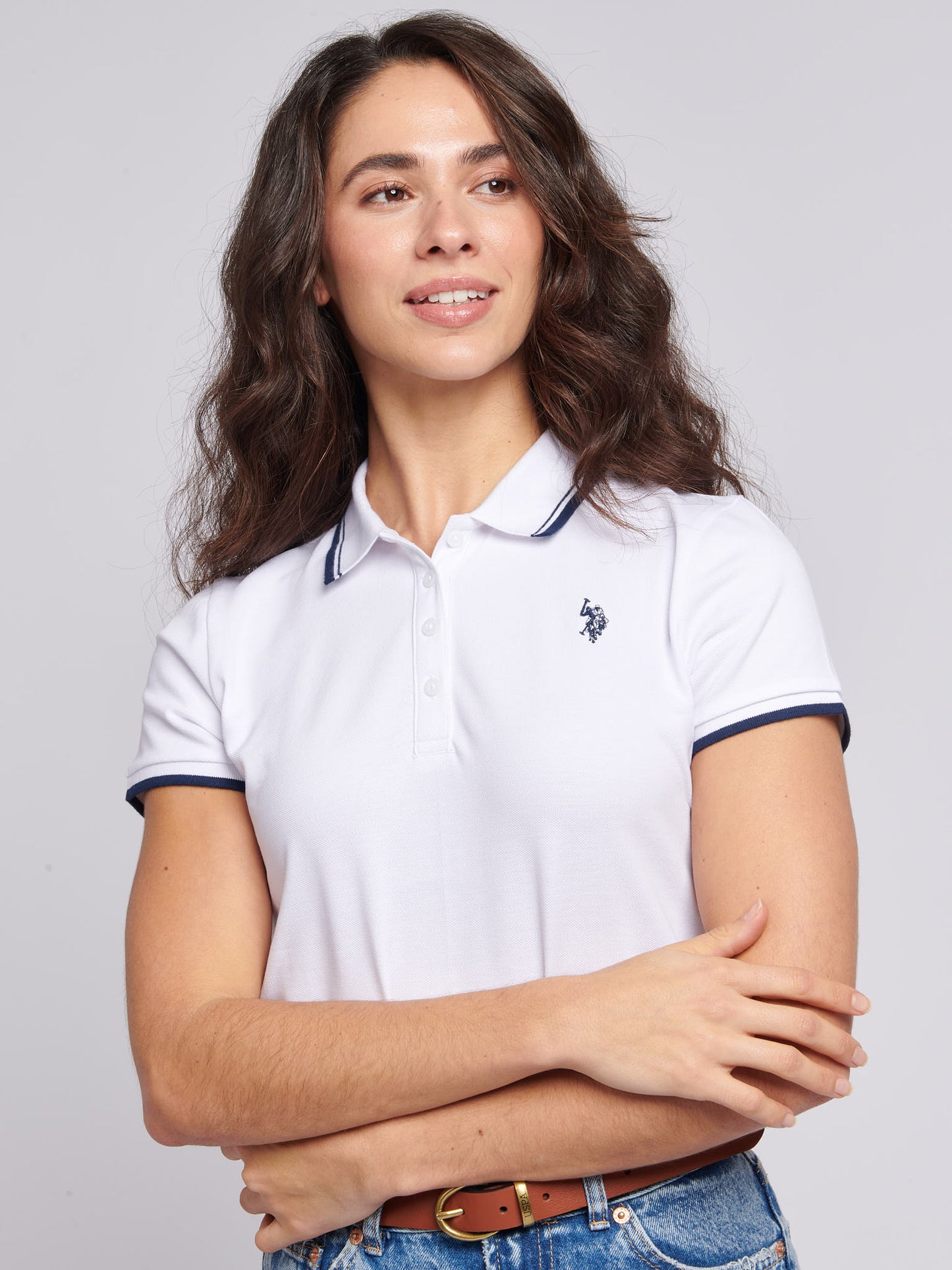 Womens Regular Fit Pique Polo Shirt in Bright White