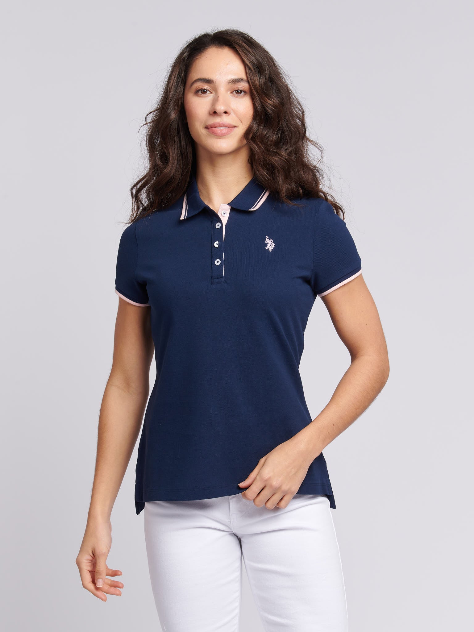 Womens Regular Fit Pique Polo Shirt in Navy Iris – Polo UK