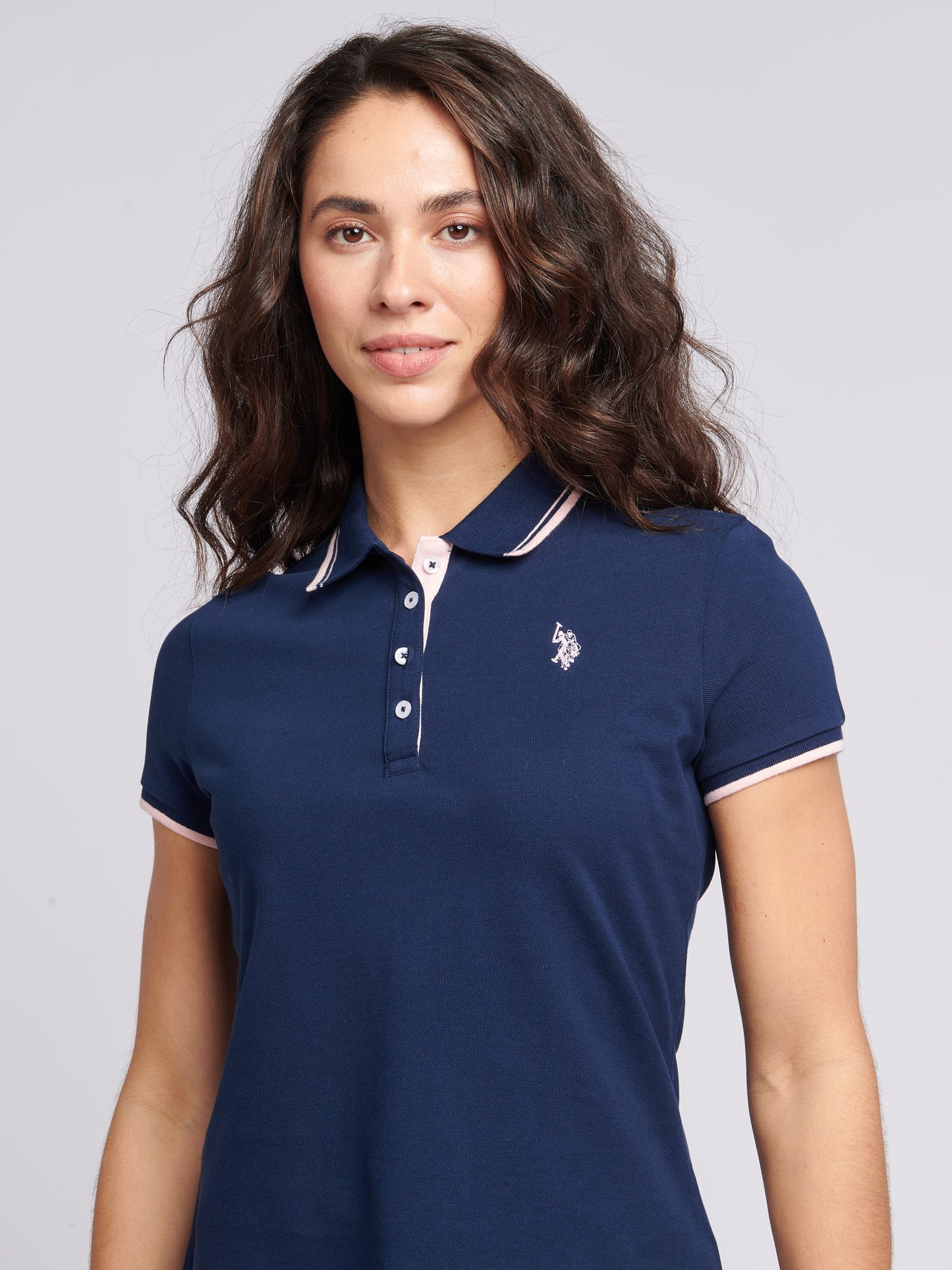 Womens Regular Fit Pique Polo Shirt in Navy Iris