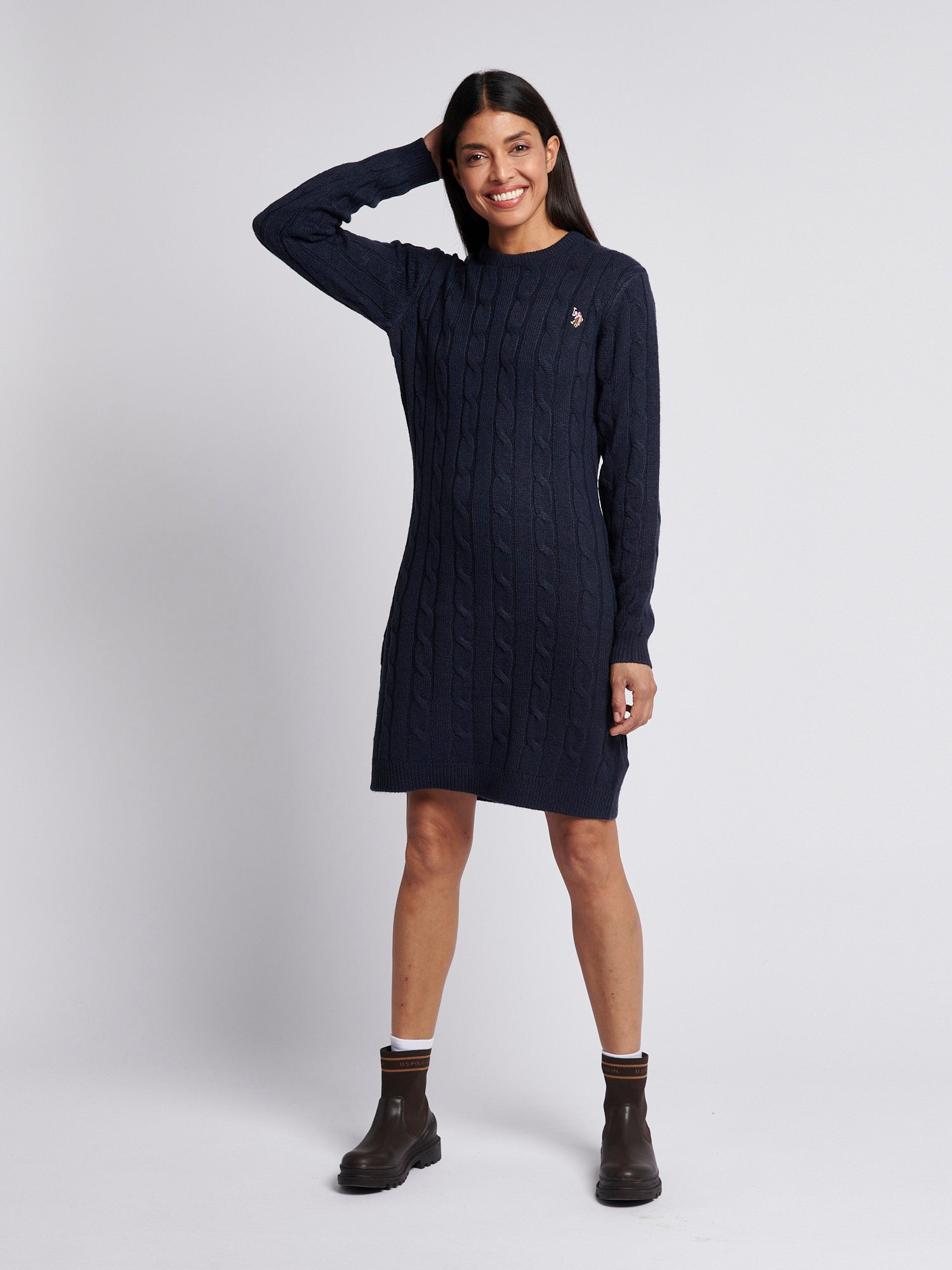 Womens Cable Knit Dress in Navy Iris – U.S. Polo Assn. UK