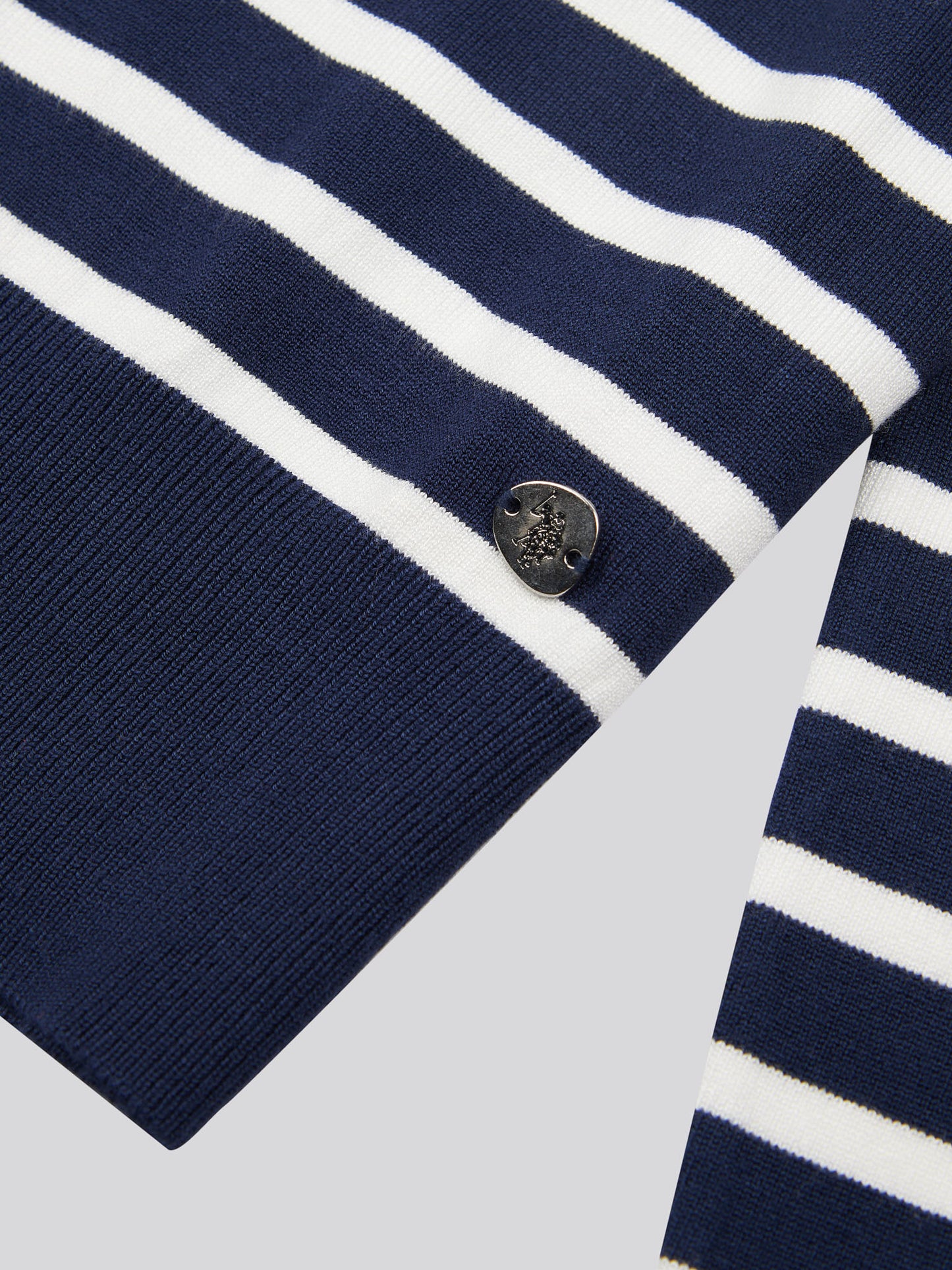 Womens Striped Roll Neck Fine Knit Jumper in Navy Iris