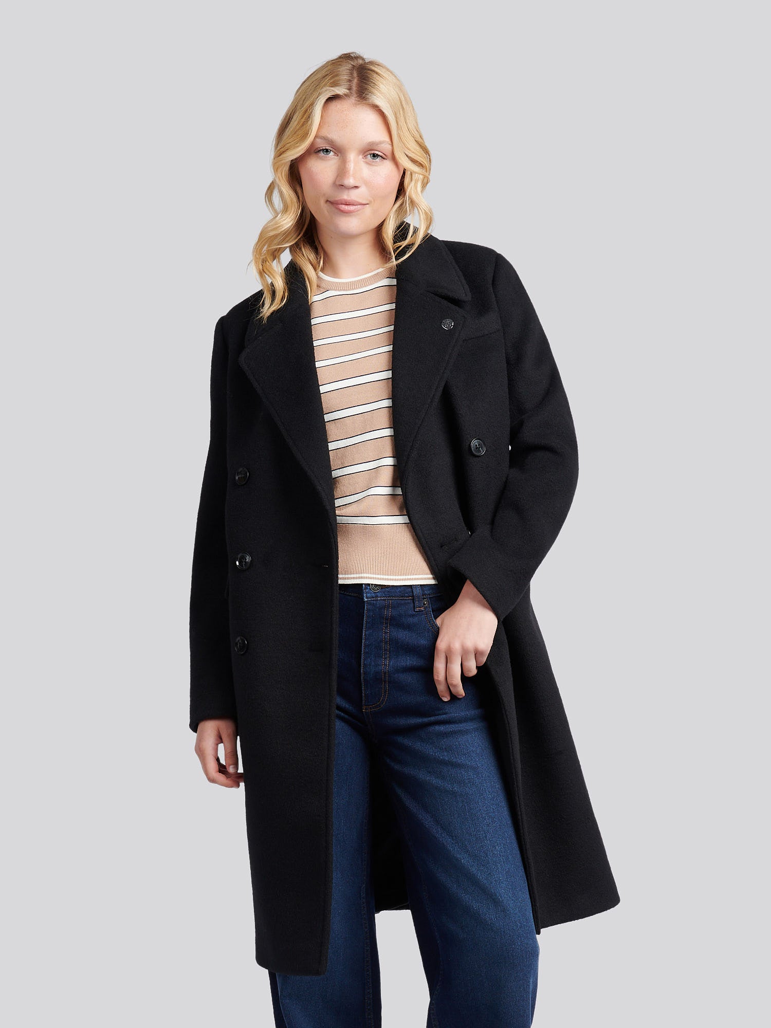 Womens Wool Blend Double Breasted Coat in Black – Polo UK