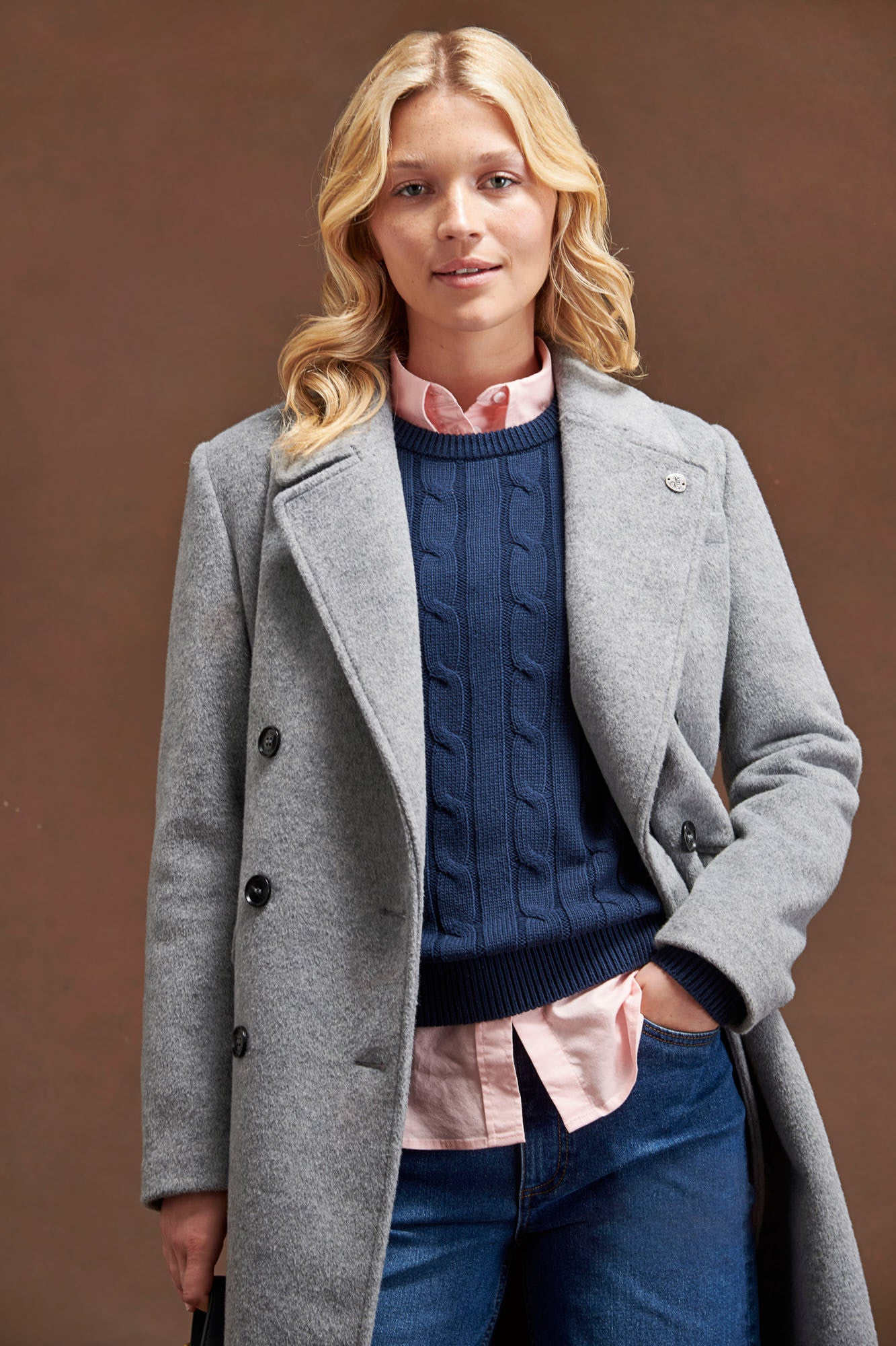 Womens Wool Blend Double Breasted Coat in Silver Filigree – U.S.