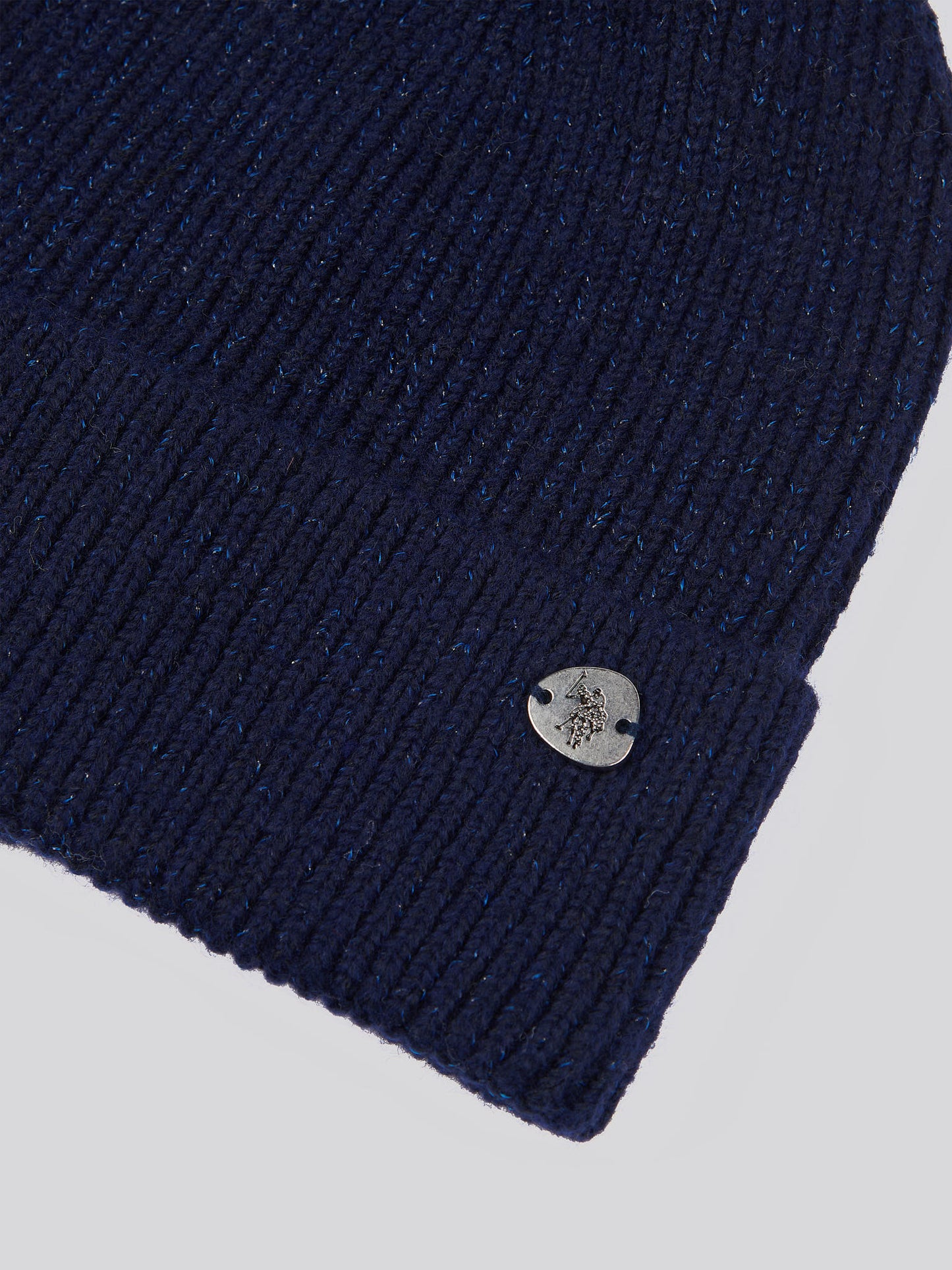 Womens Lurex Fur Bobble Beanie in Navy Iris