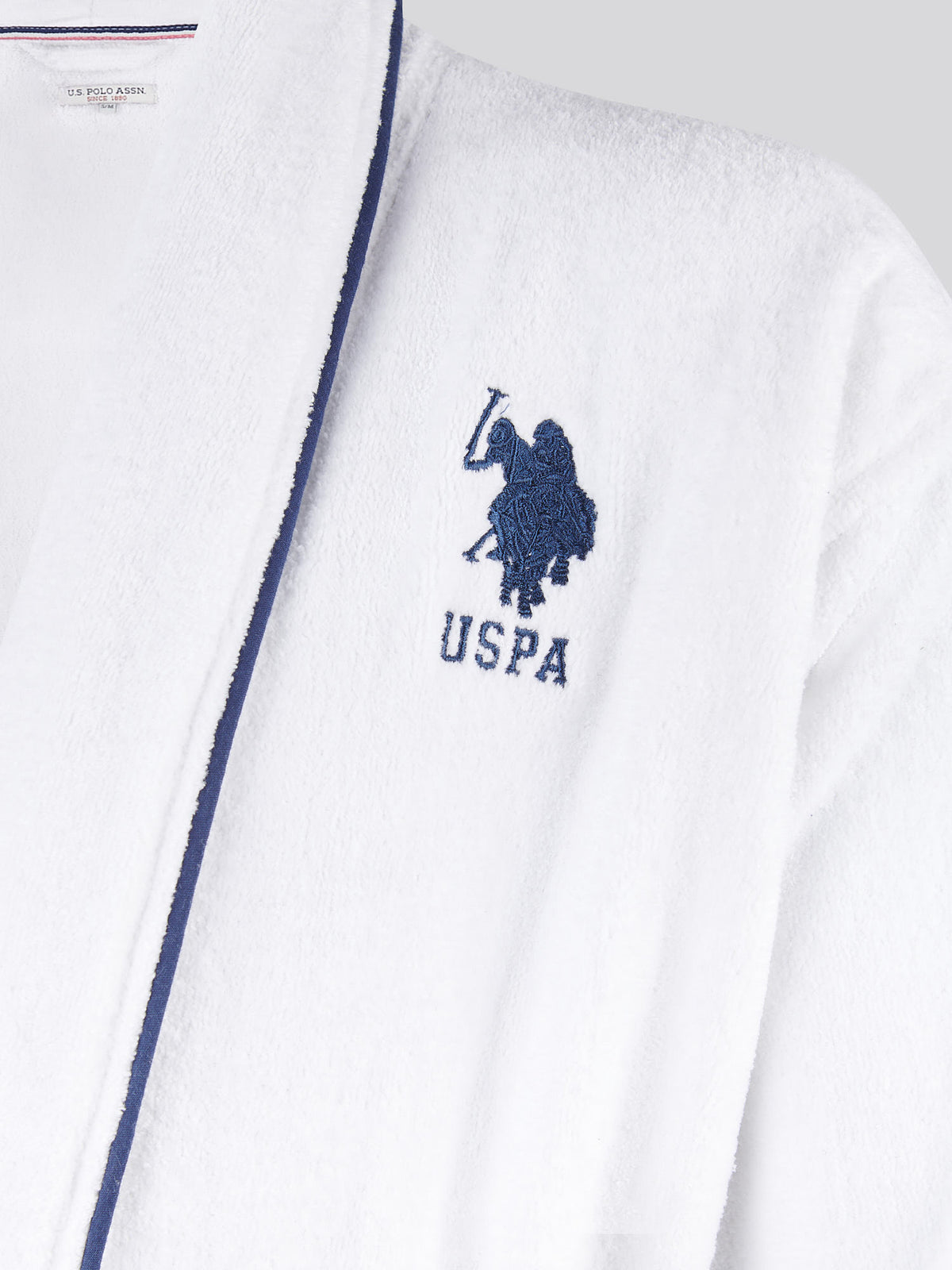 Womens Terry Towelling Piped Bath Robe in Bright White